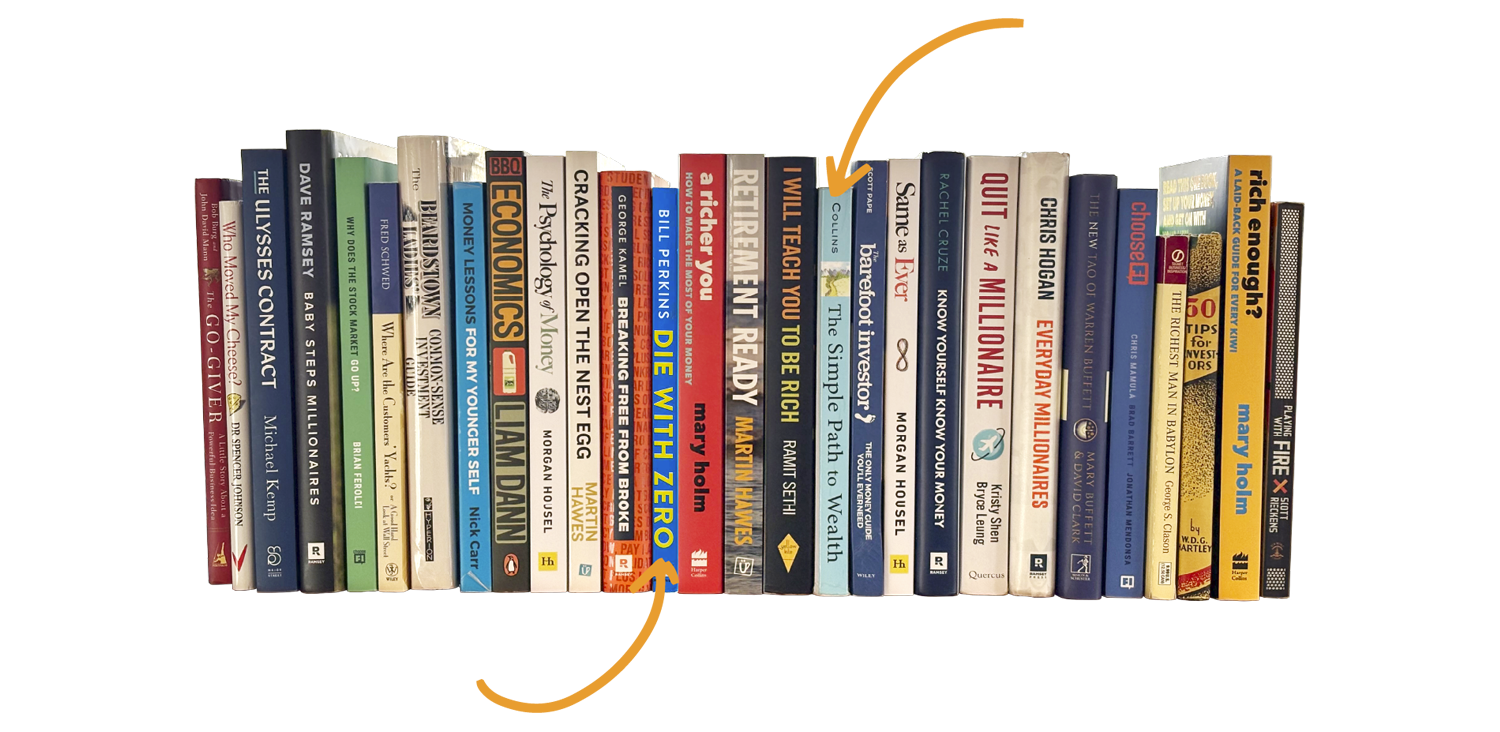 Some of the books on Ruth’s bookshelf and the two I’ve read.