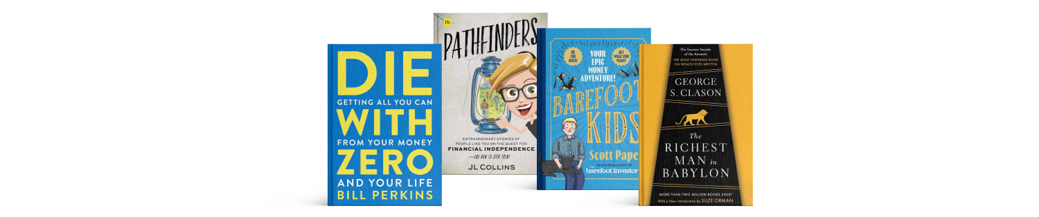 The Happy Saver Giveaway Prizes - ie With Zero, Barefoot Kids, The Richest Man in Babylon, and Pathfinders.