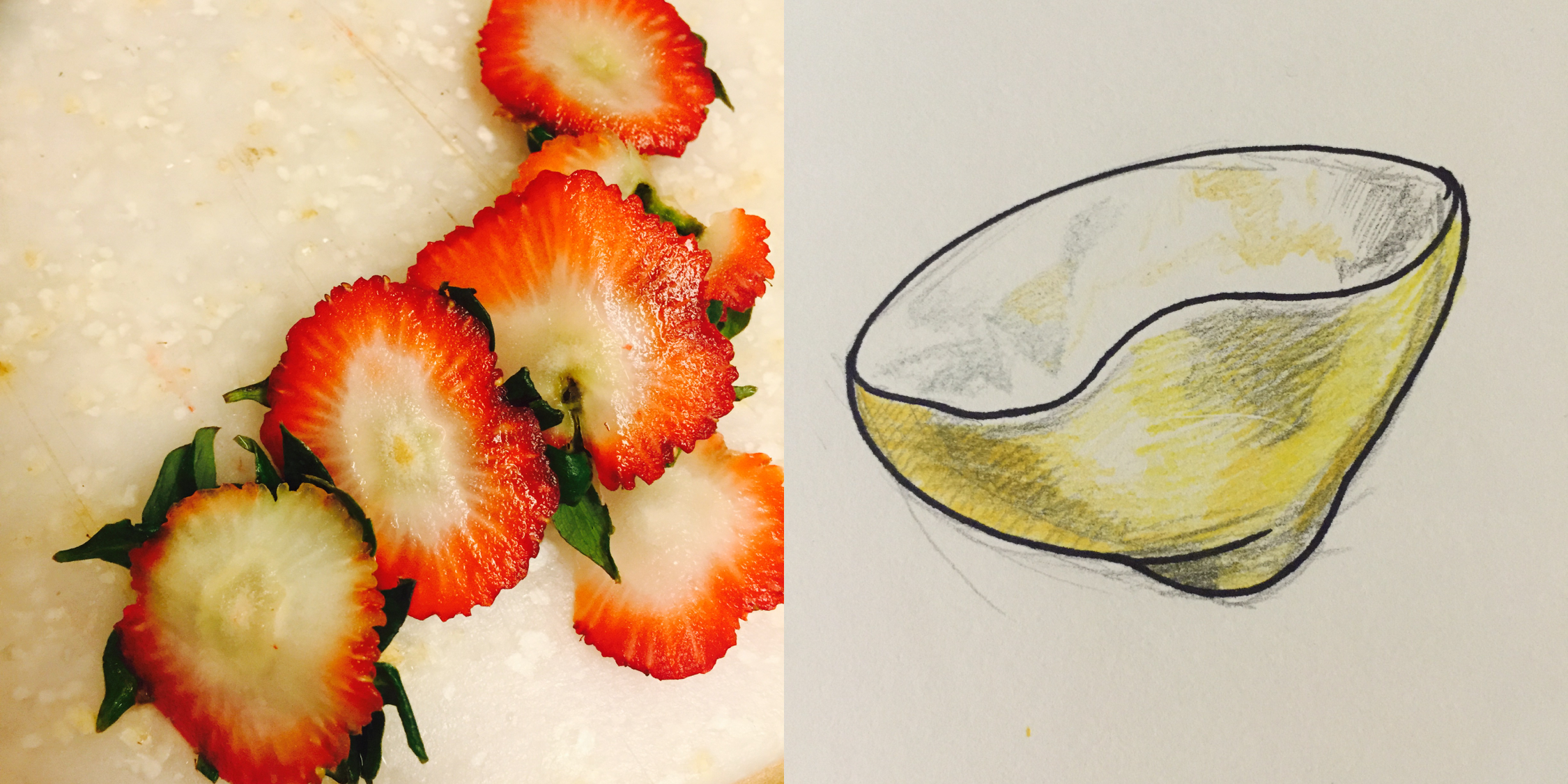 I made colour-pencil drawings of the food first and transformed them into a digital design :)