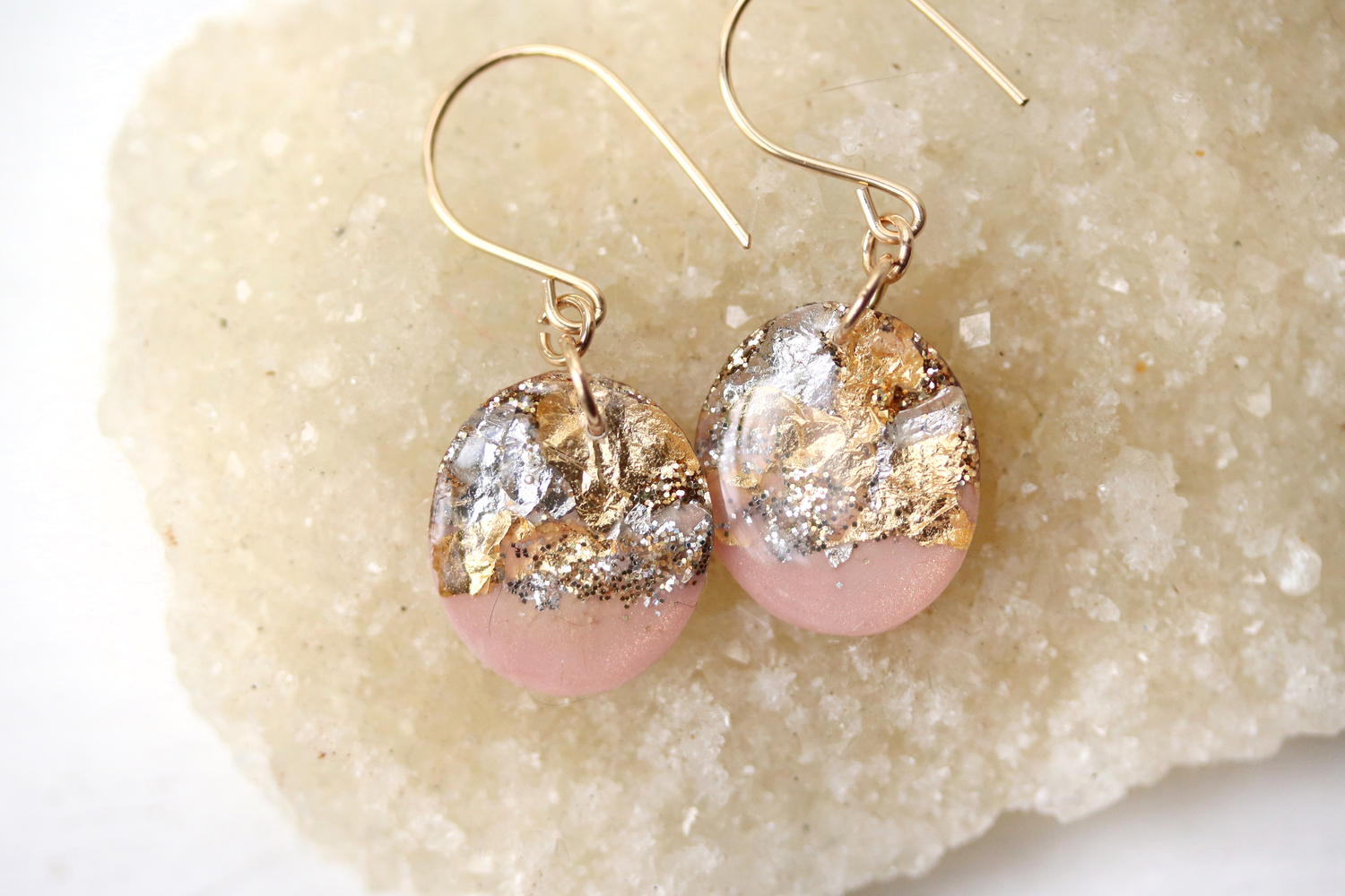 Glitter Earrings Resin Earrings Rose Gold Earrings Sparkly 