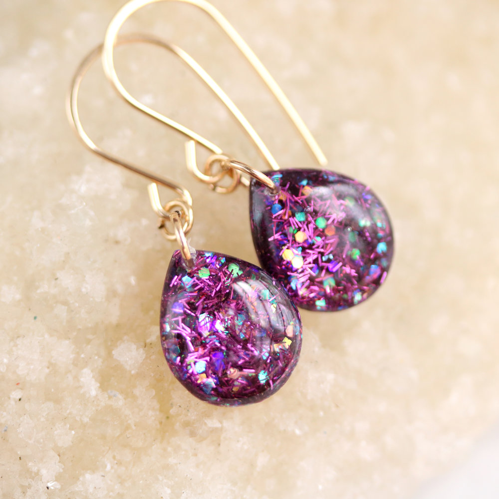 fire opal glitter teardrop earrings with rose gold earring hooks — Tiny  Galaxies