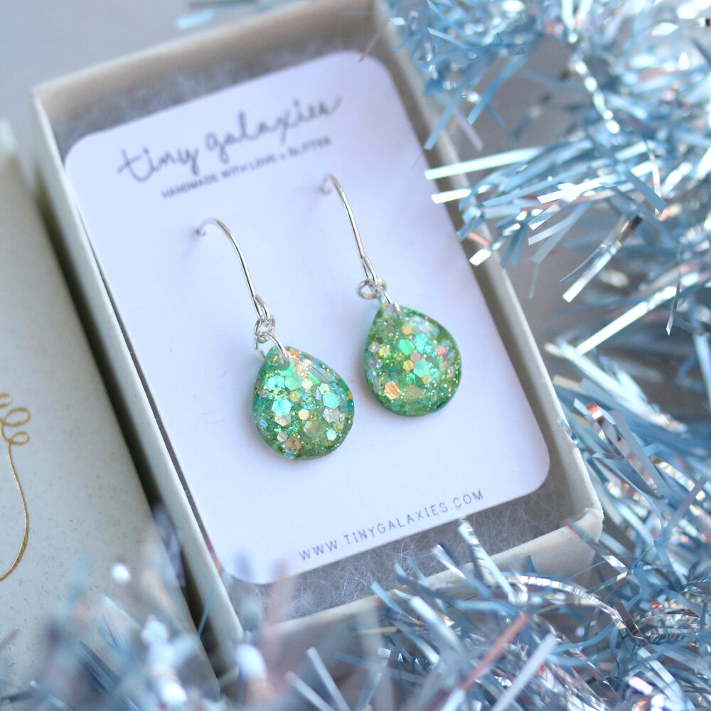 fire opal glitter teardrop earrings with rose gold earring hooks — Tiny  Galaxies