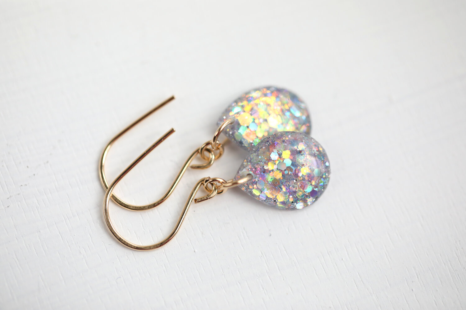 Teardrop Stained Glass Earrings - Clear Iridescent