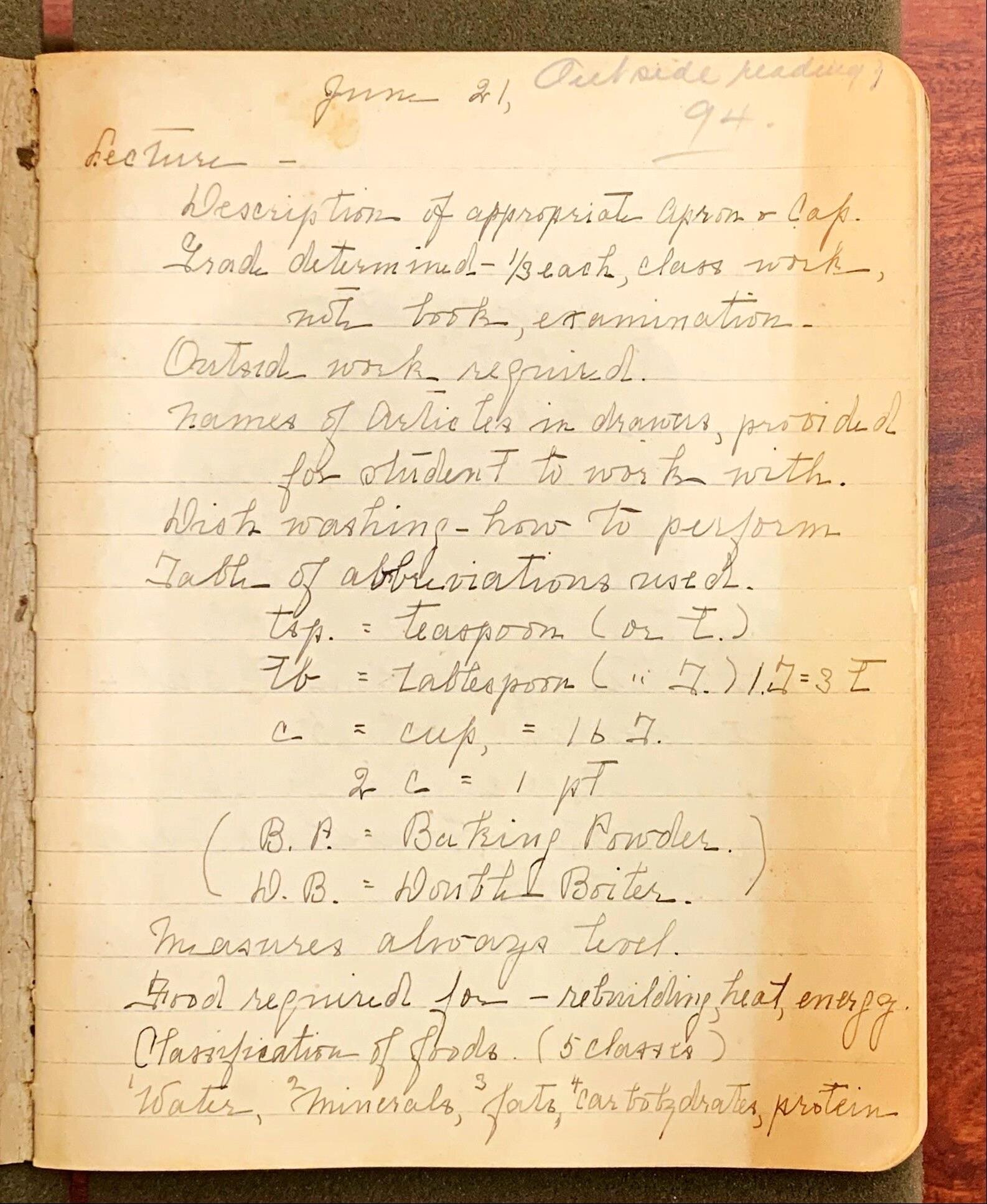 Household arts UVa summer lecture notes (recipes), 1915