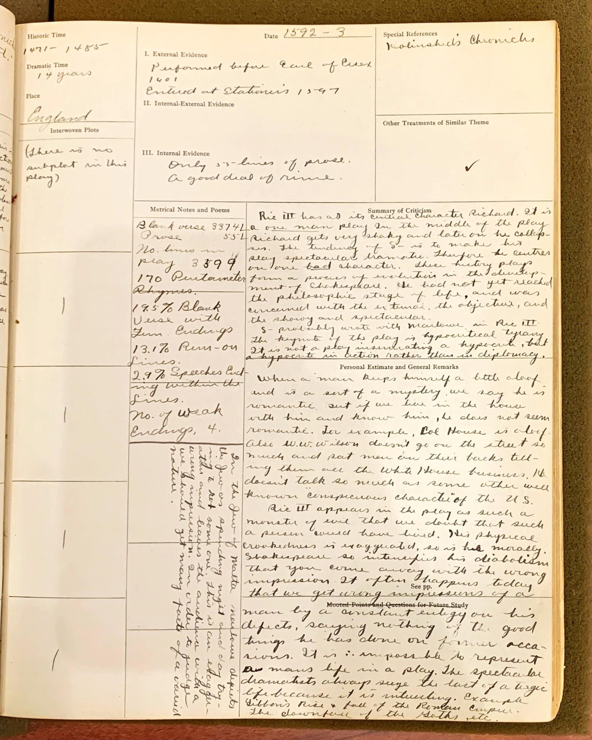 Shakespeare notebook, 1916