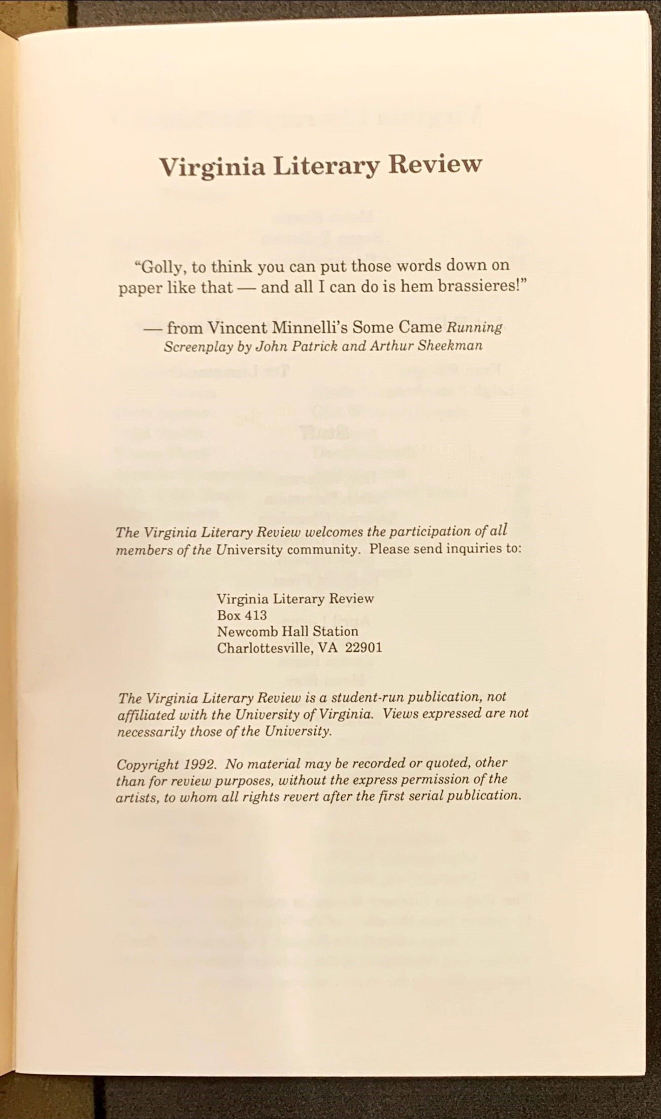 Virginia literary review, 1992