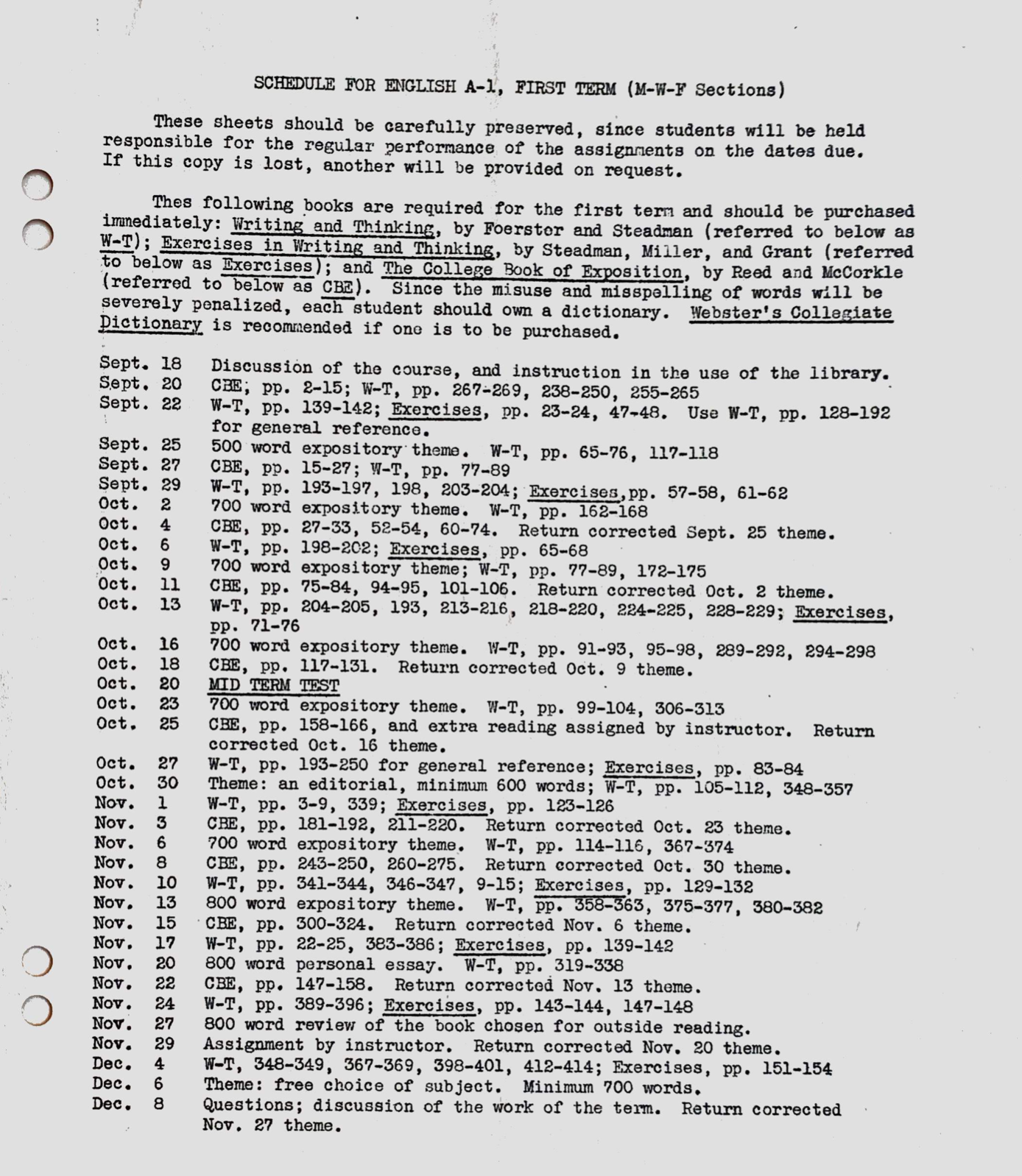 1939: English A-1 Class Syllabus