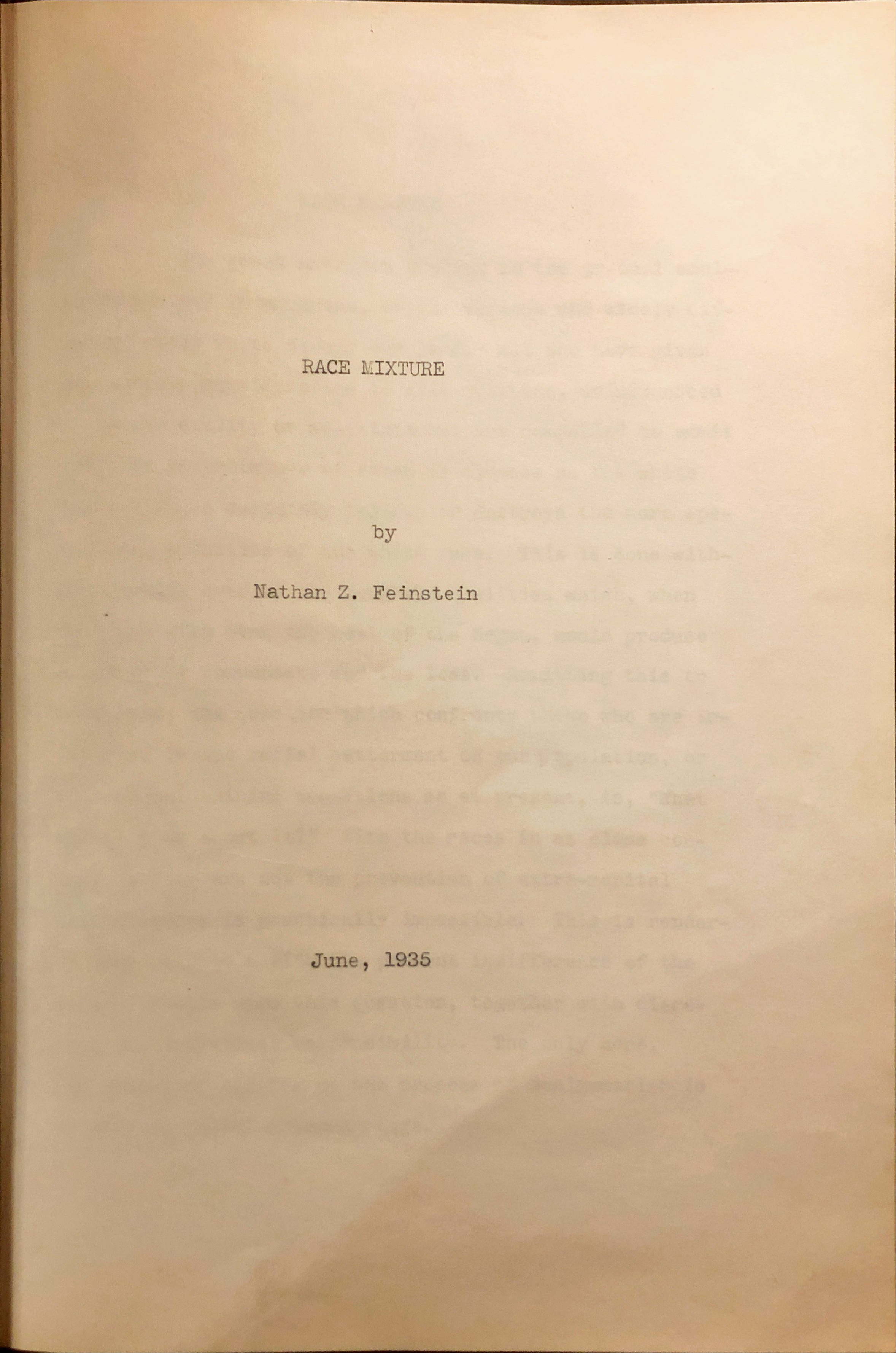 c. 1920: “Race Mixture” (student biology paper)