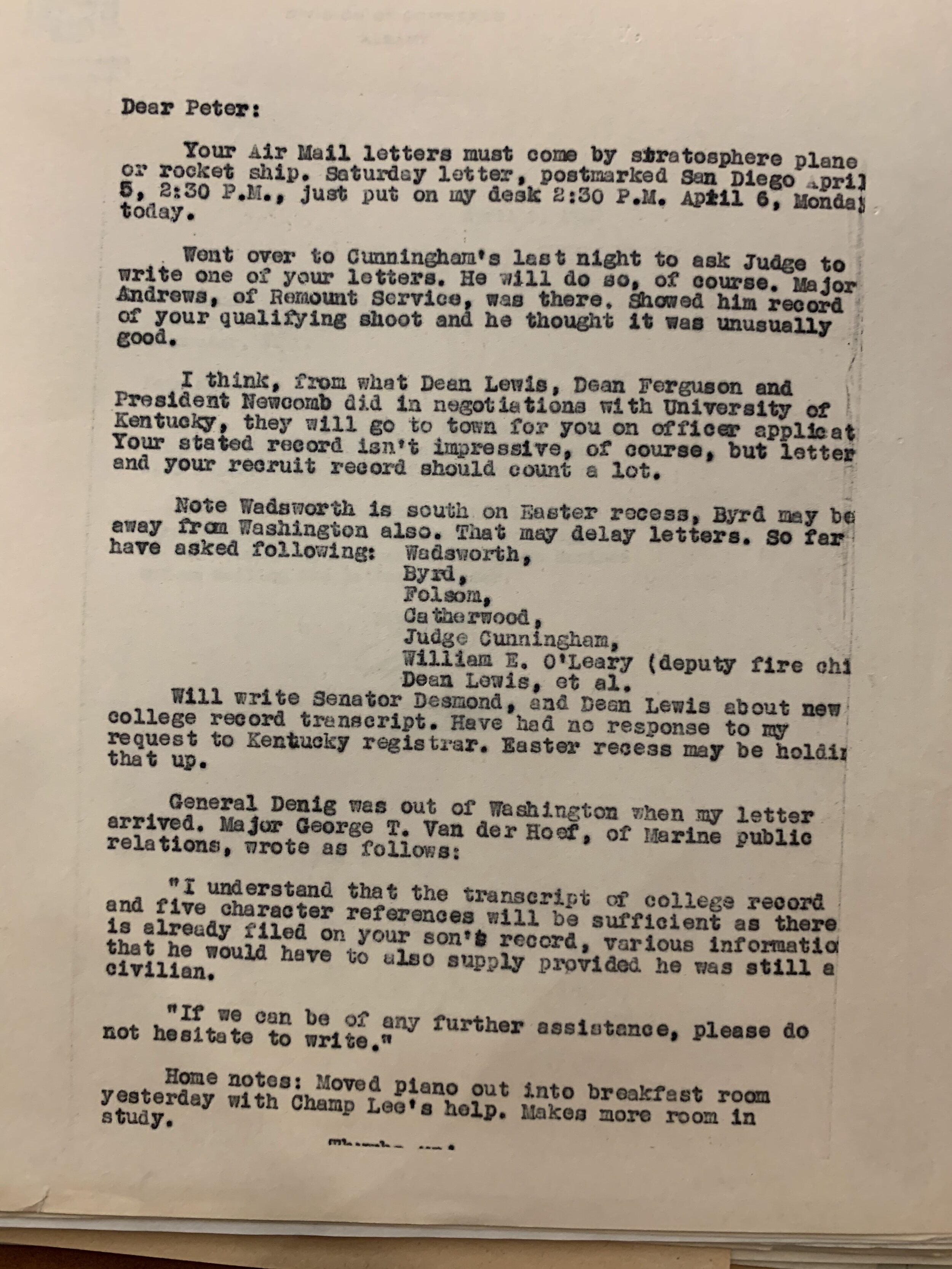 1942: Letter from Harold Sanford father to son, Apr. 1942.