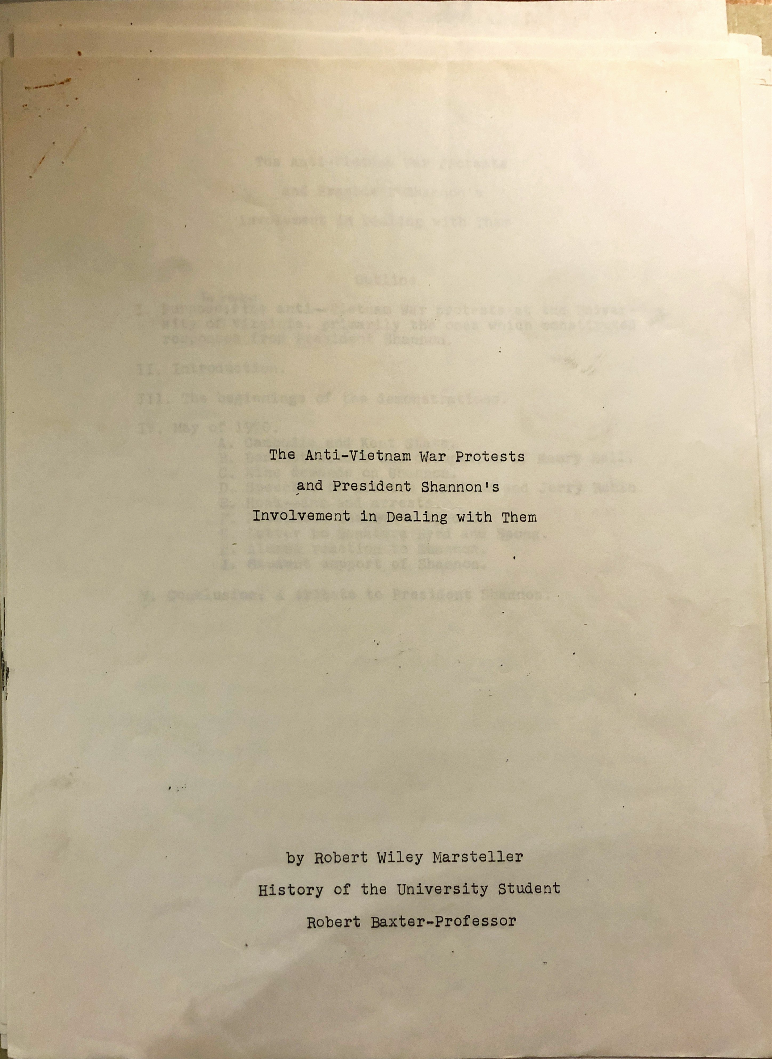 c. 1973: “The Anti-Vietnam War Protests and President Shannon’s Involvement in Dealing with Them”