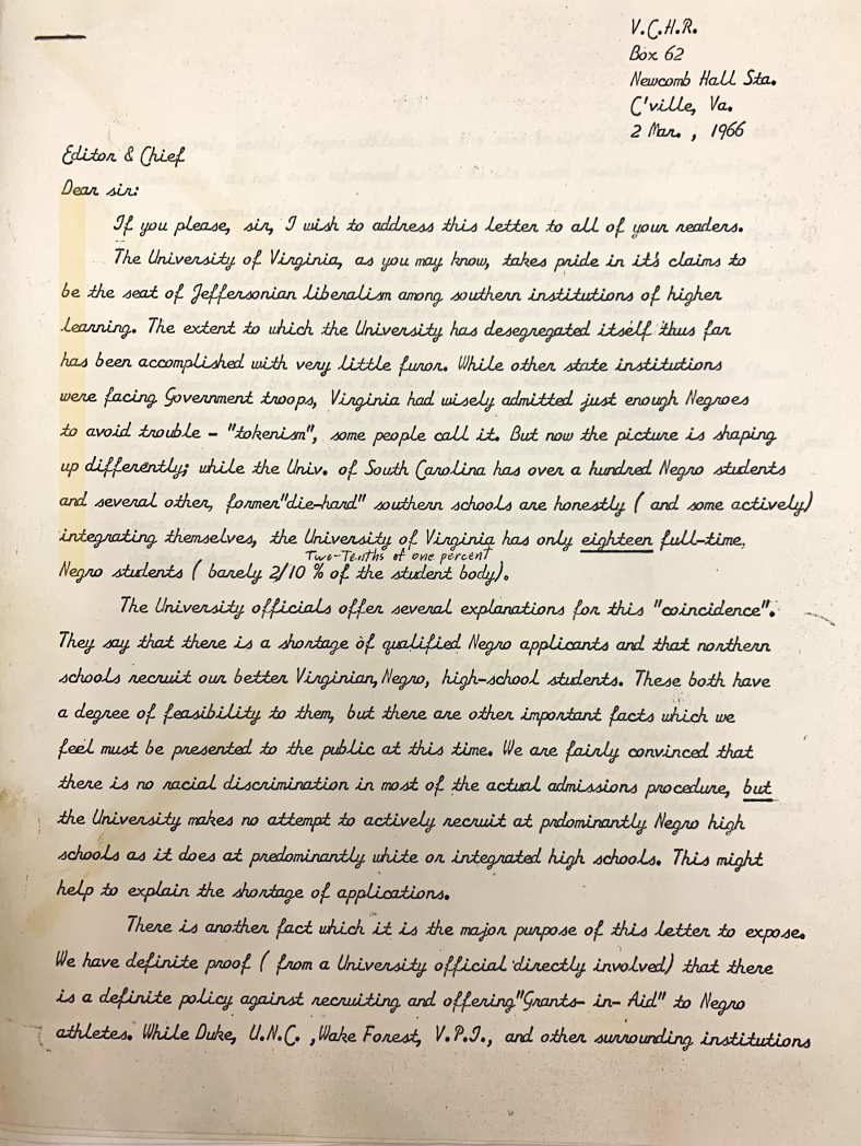 1966: Letter from Thomas Gardner, SSOC