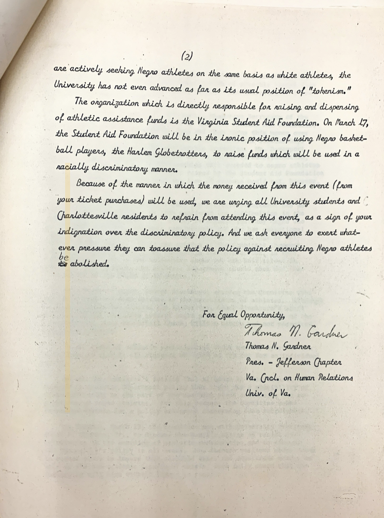 1966: Letter from Thomas Gardner, SSOC
