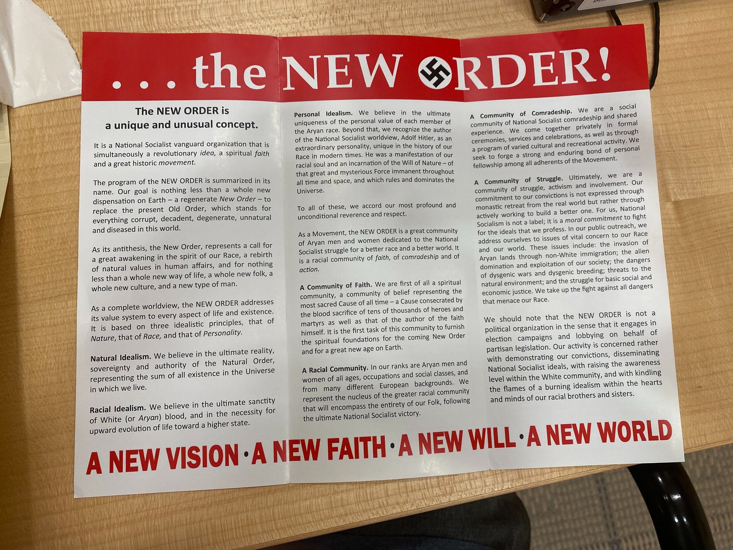 2017: White Supremacist propaganda pamphlet