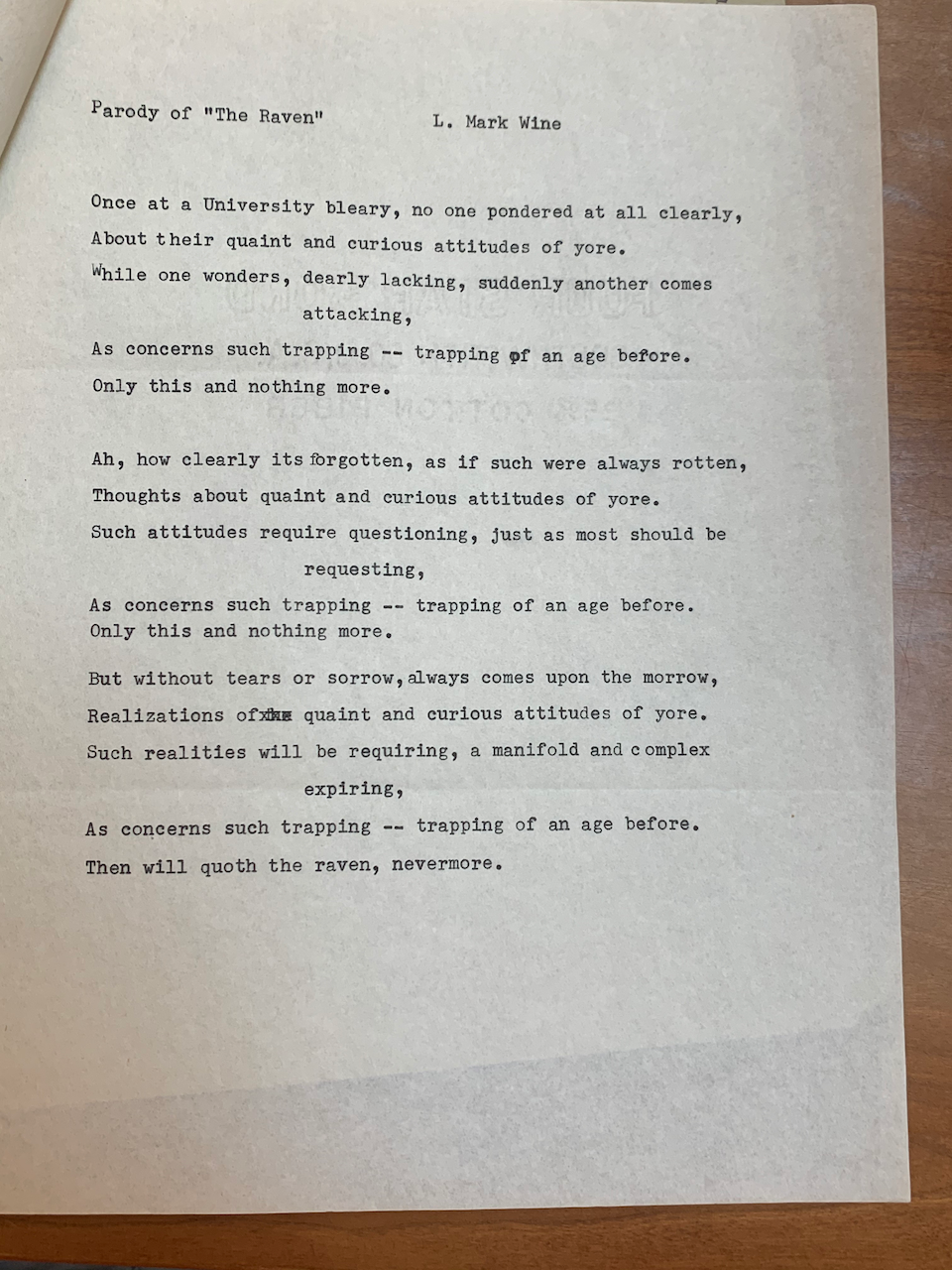 1966: "The Raven" parody by a student