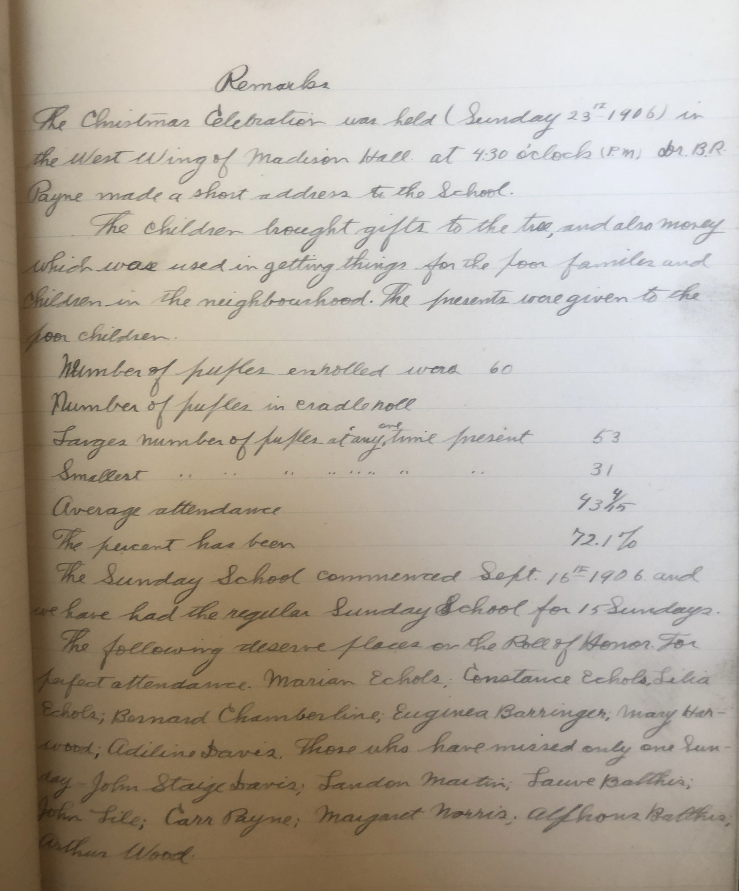 1898-1908: Record book of the University Chapel Sunday School