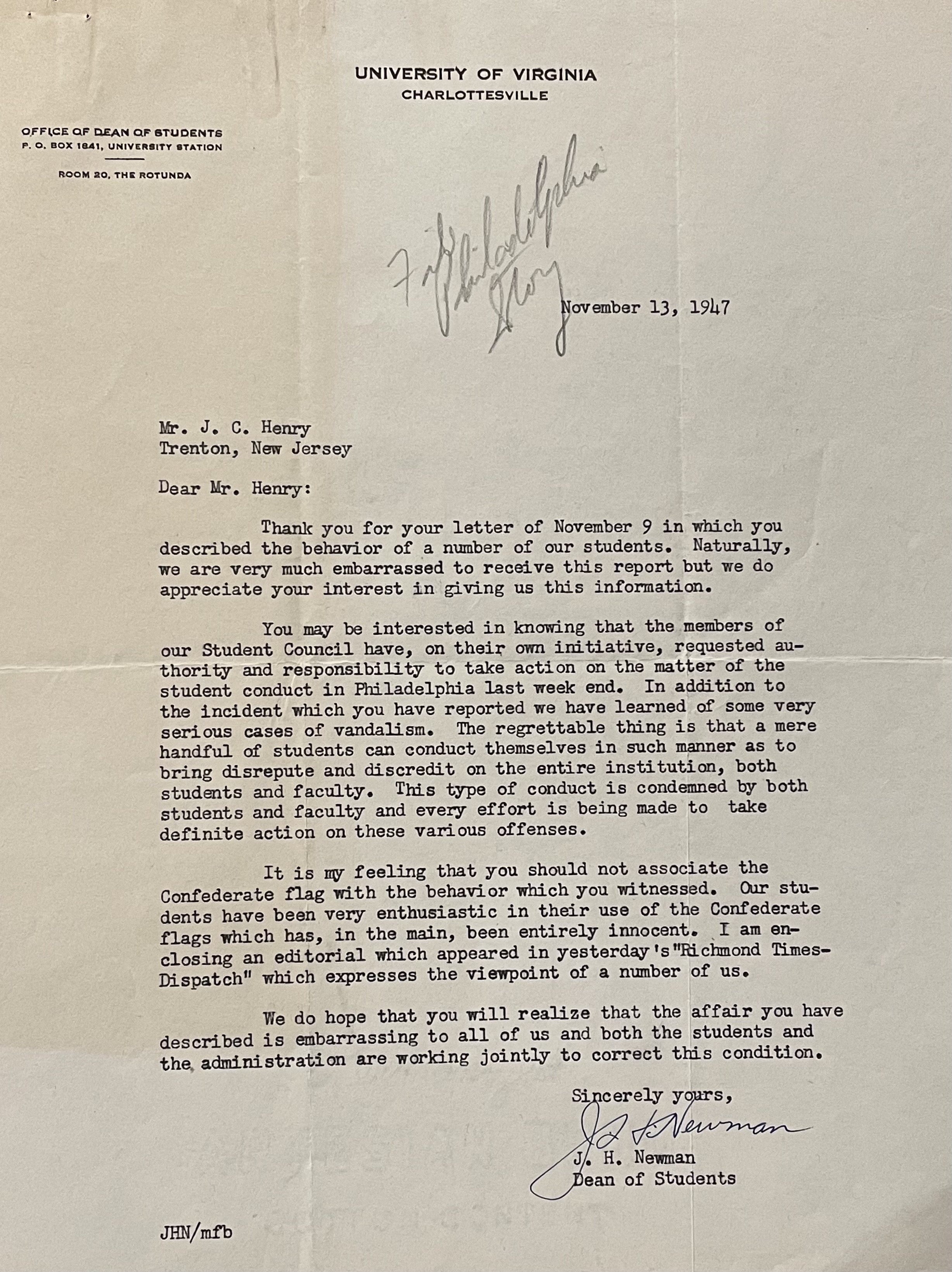 1947: Letter to Mr. J. C. Henry
