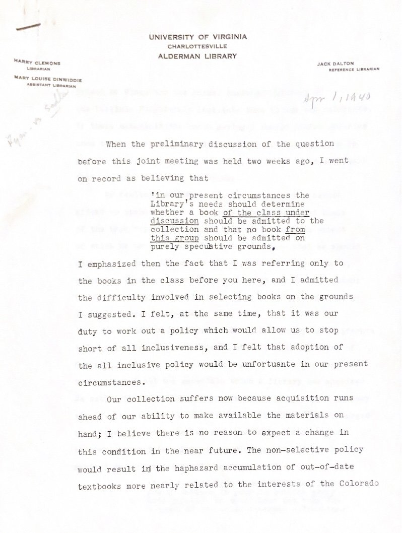 1940: Papers of the University Librarian