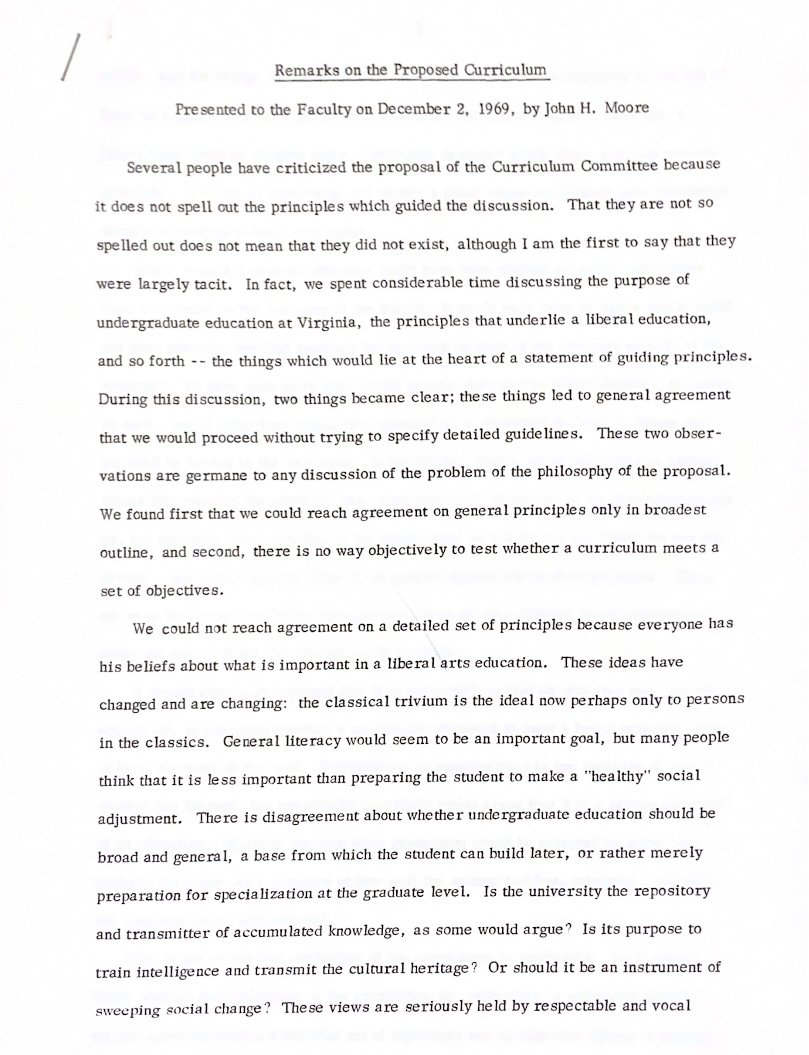 1969: Remarks on the Proposed Curriculum