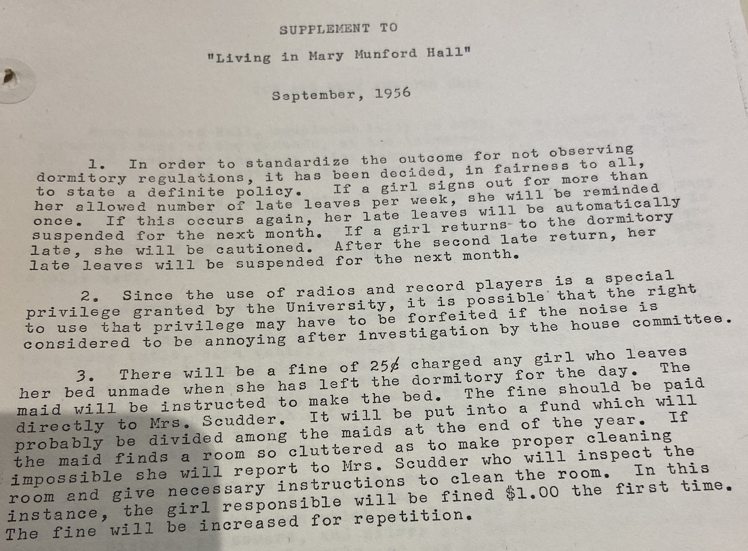 1953: “Living in Mary Munford Hall”
