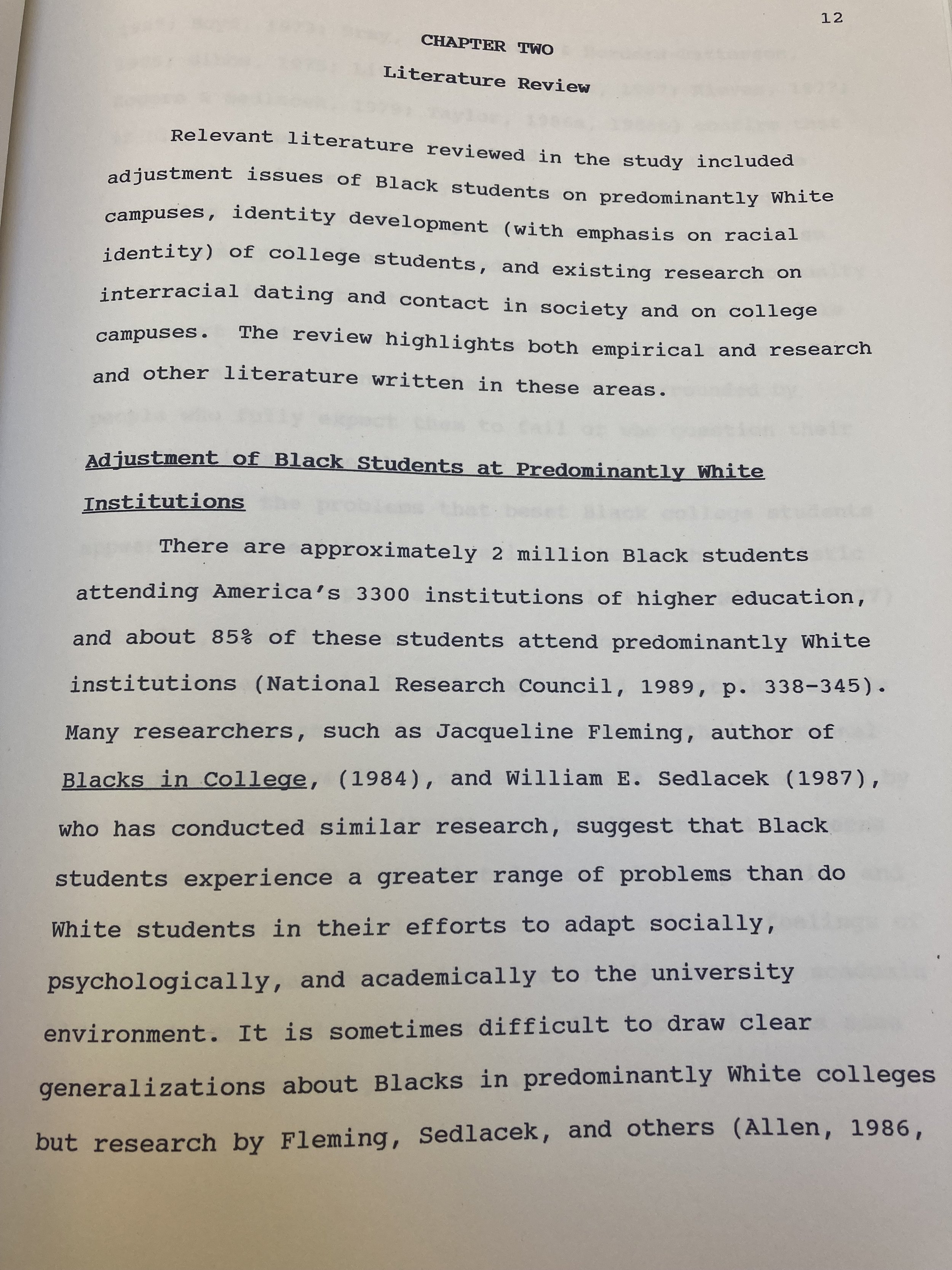 1992: Interracial Dating Dissertation