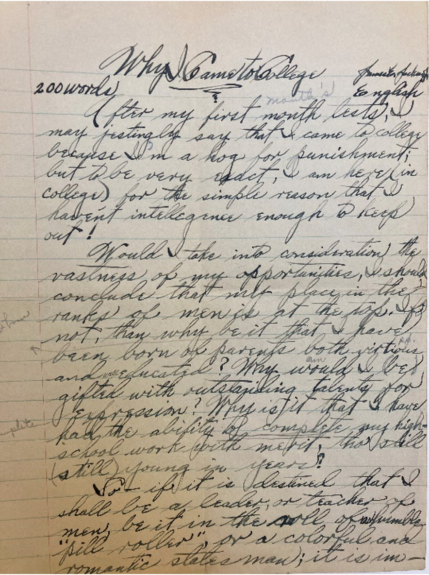1935: "Why I Came to College" by Alice Jackson Stuart