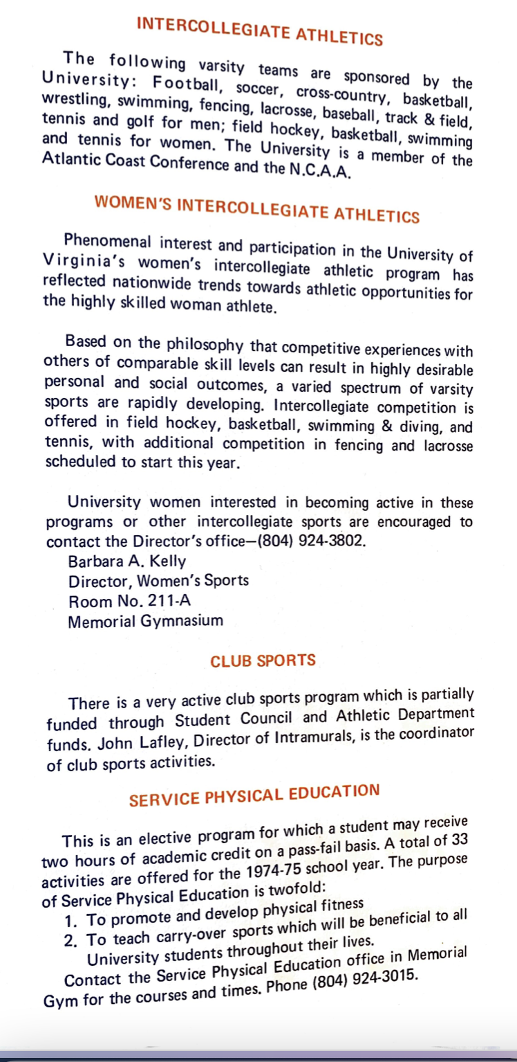 1974: U. VA. Student Athletic Information
