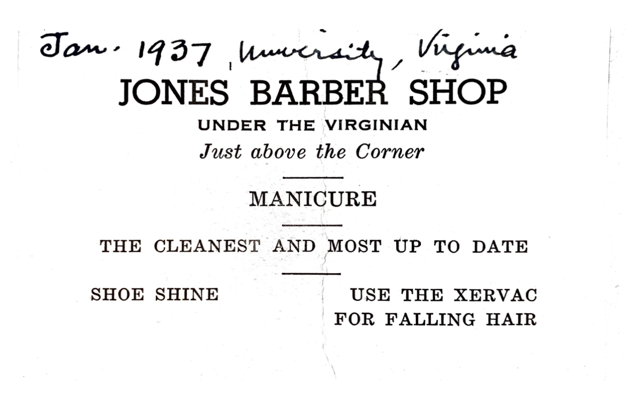 1937: Jones’ Barber Shop Schedule Card