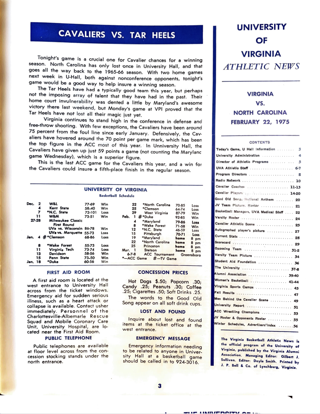 1975: University of Virginia Athletic News