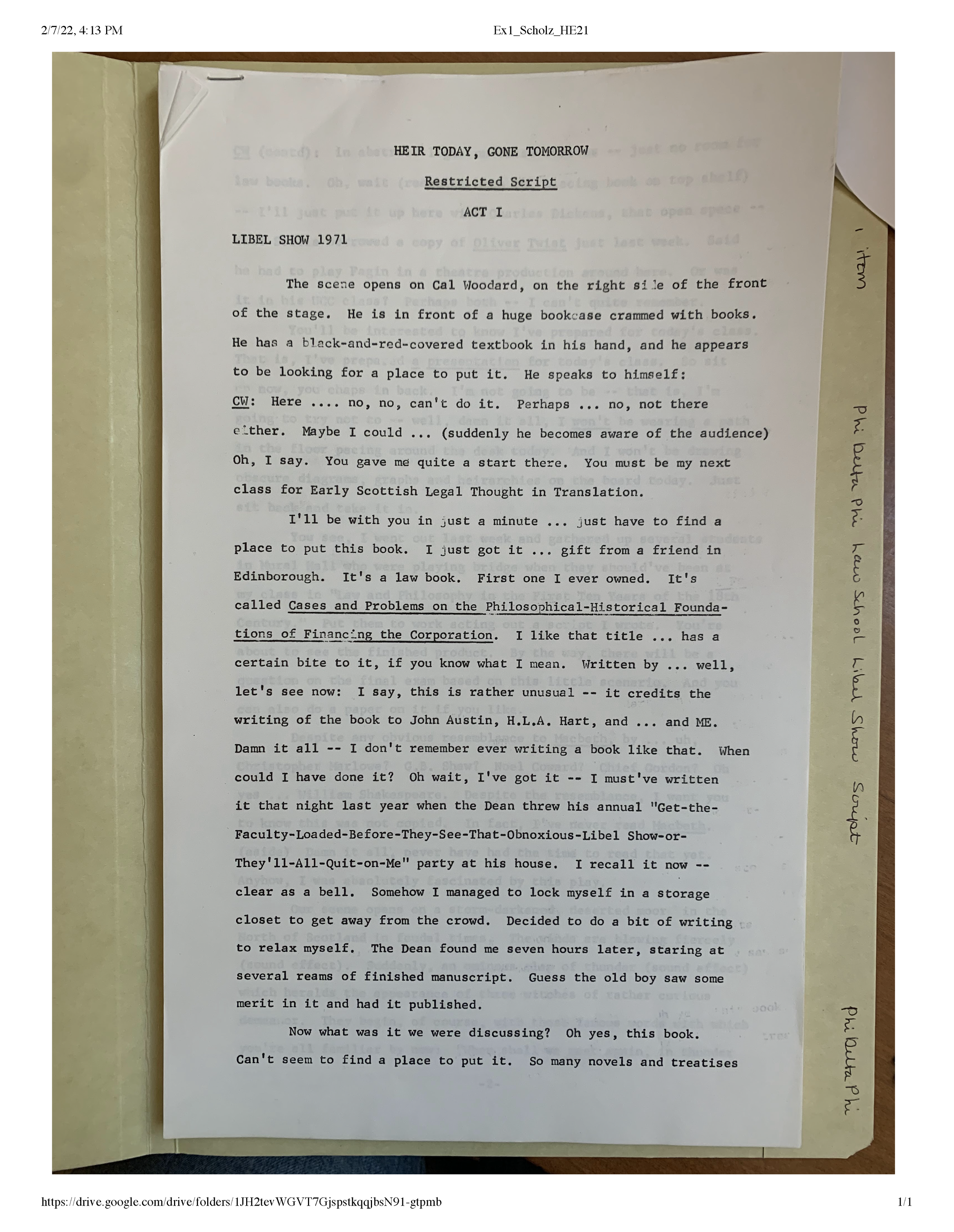 1973: Annual Law School Libel Show Script