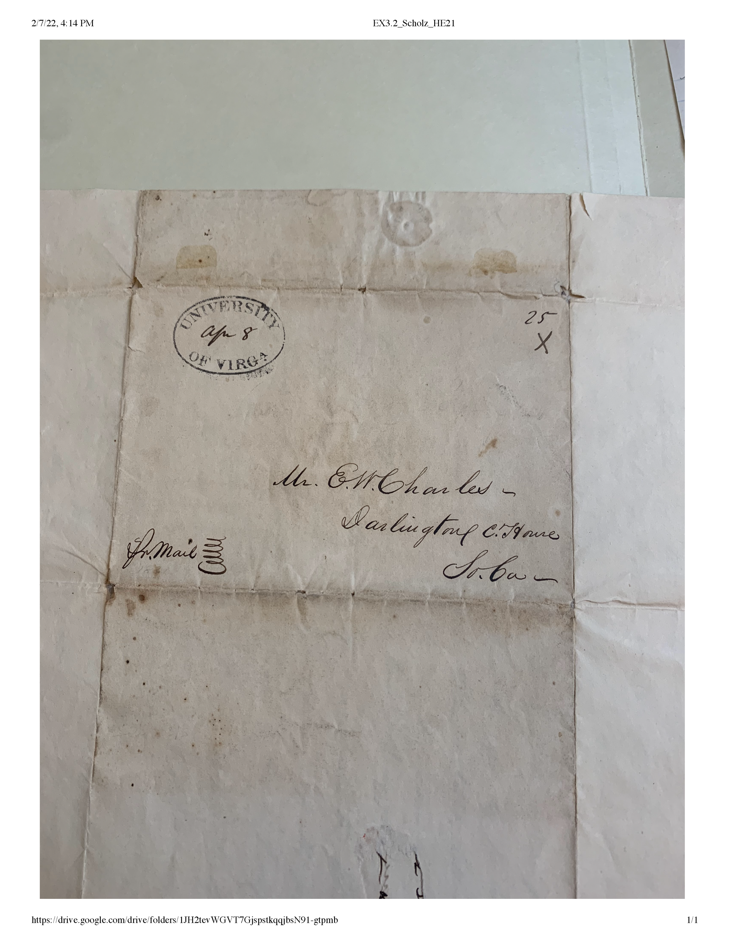 1831: Letters Between H.G. Charles, Charles L. Pollock and Slaughter W. Ficklin
