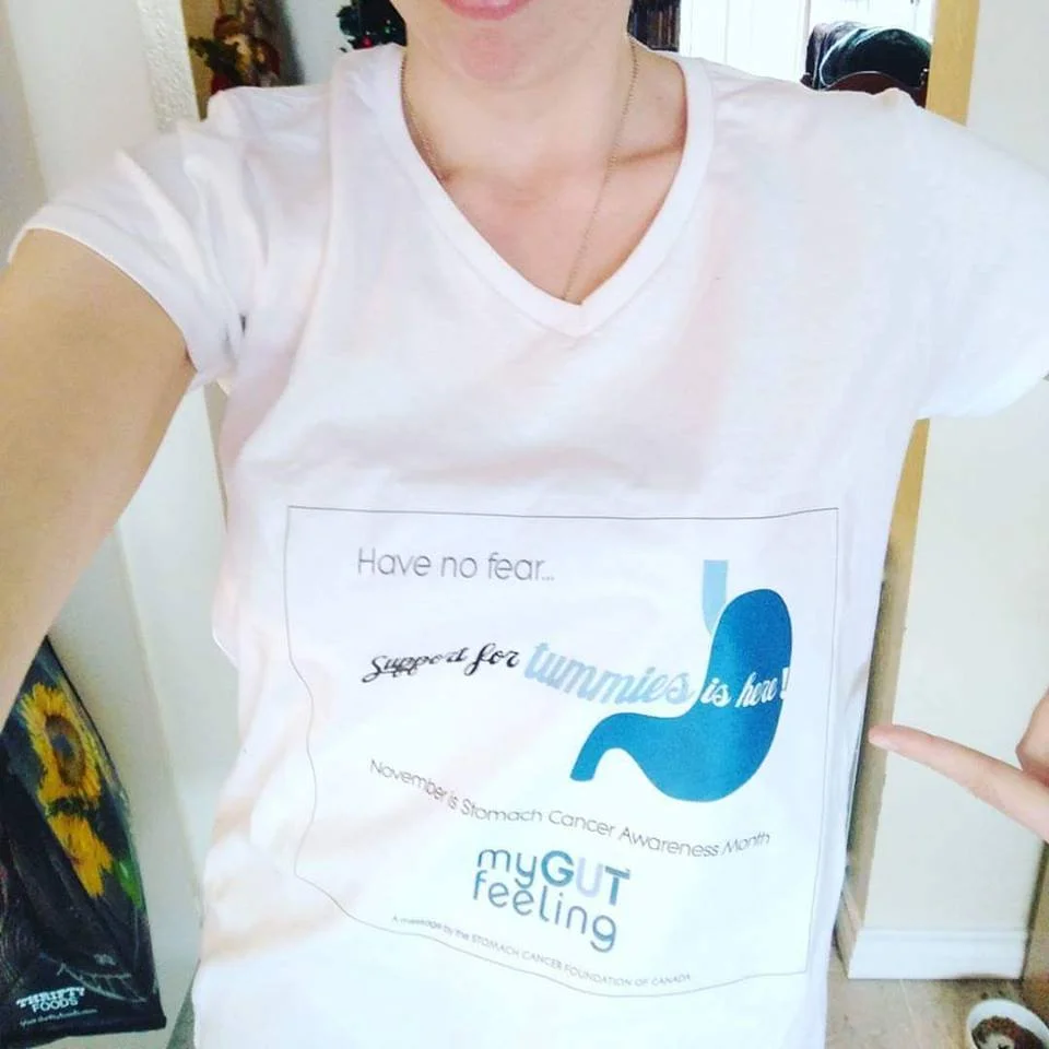 Mallory rocking a My Gut Feeling t-shirt. No matter the distance, we are a community!