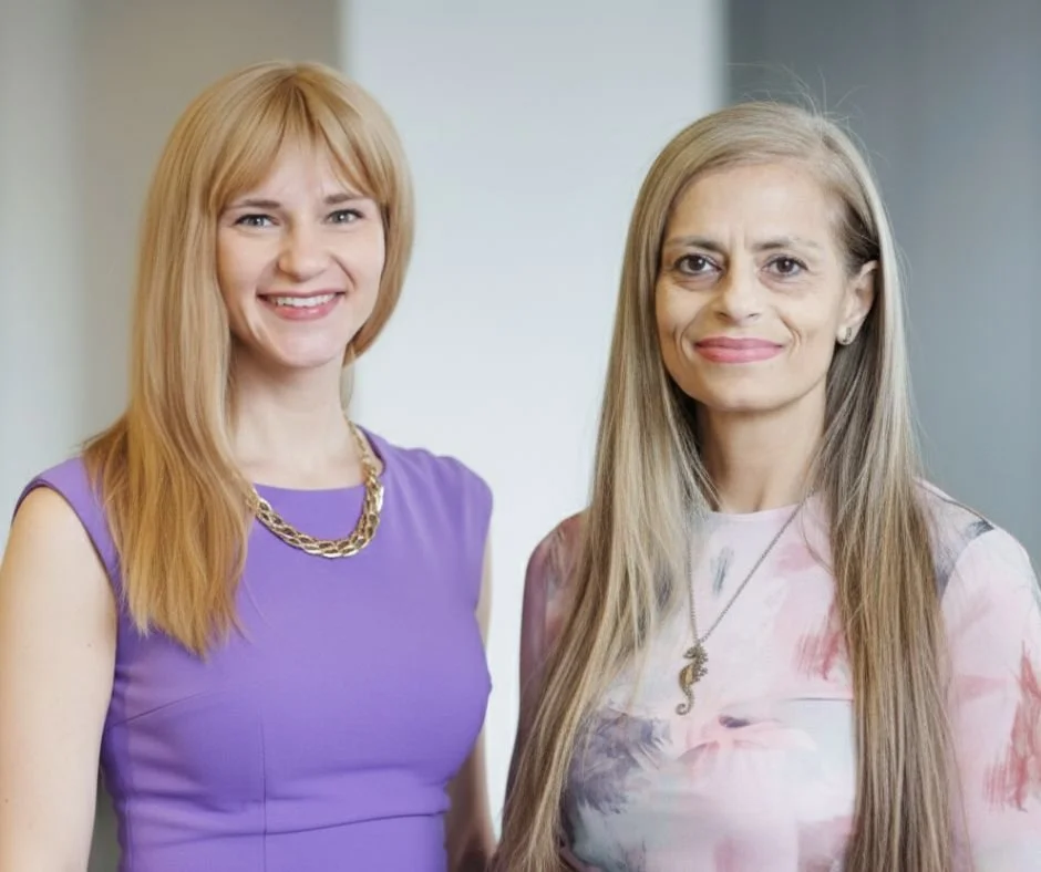 my gut feeling founders katy kos and teresa tiano, at the. 2024 stomach cancer conference