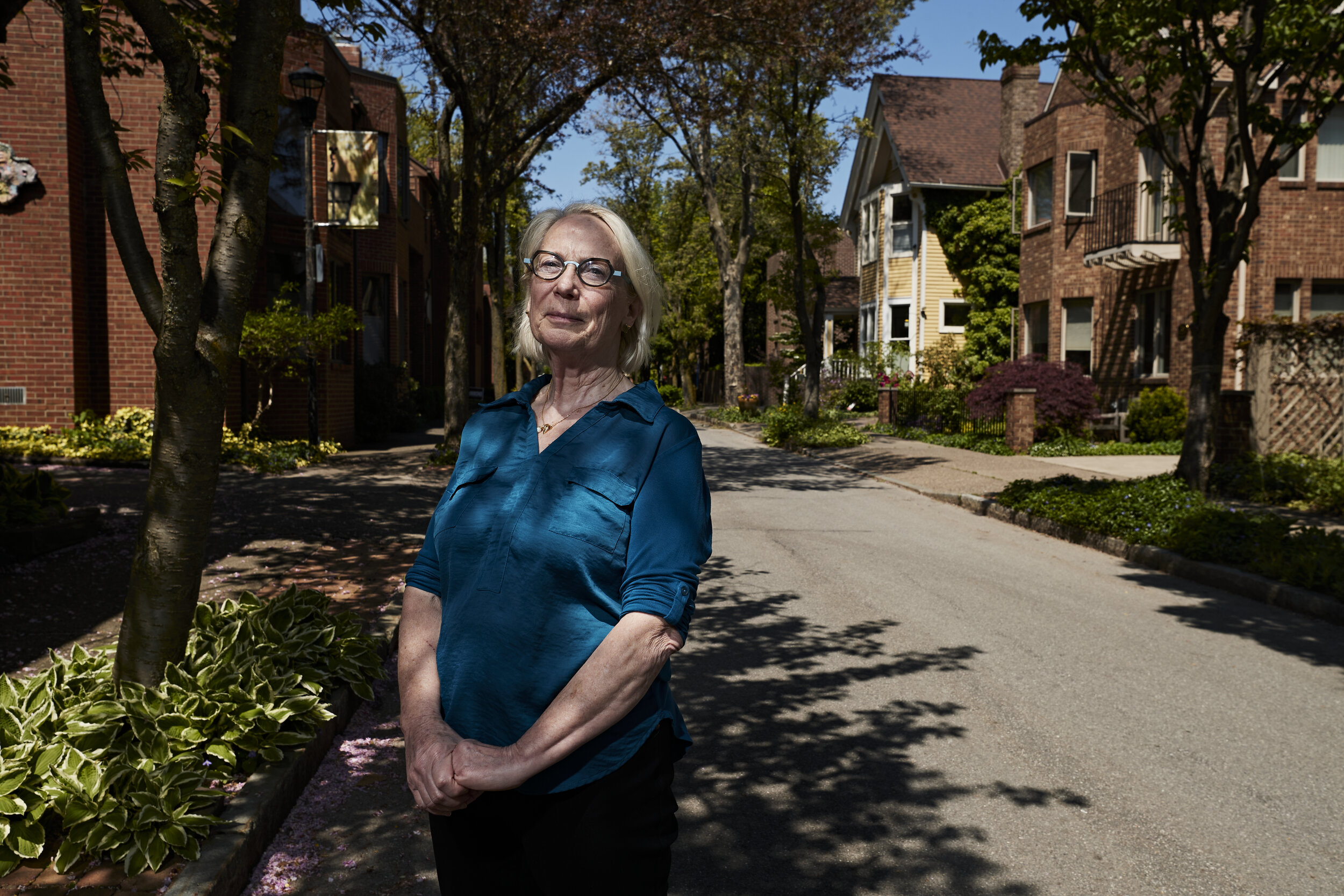  Suzanne Mayer, President and Founder of Hinge Neighbors, in her neighborhood near Inner Loop North in Rochester, N.Y. on May 17, 2021. (Mustafa Hussain for The New York Times) 