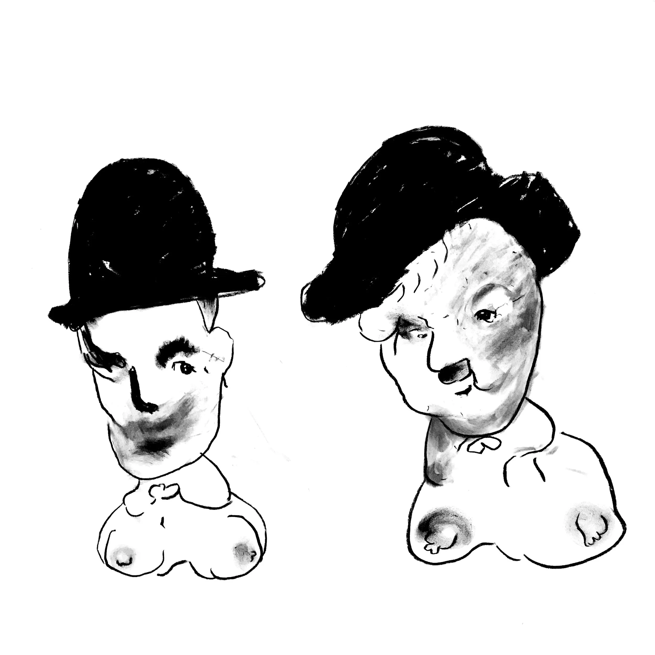  AFTER LAUREL AND HARDY  charcoal on paper  30"x22"  2018    