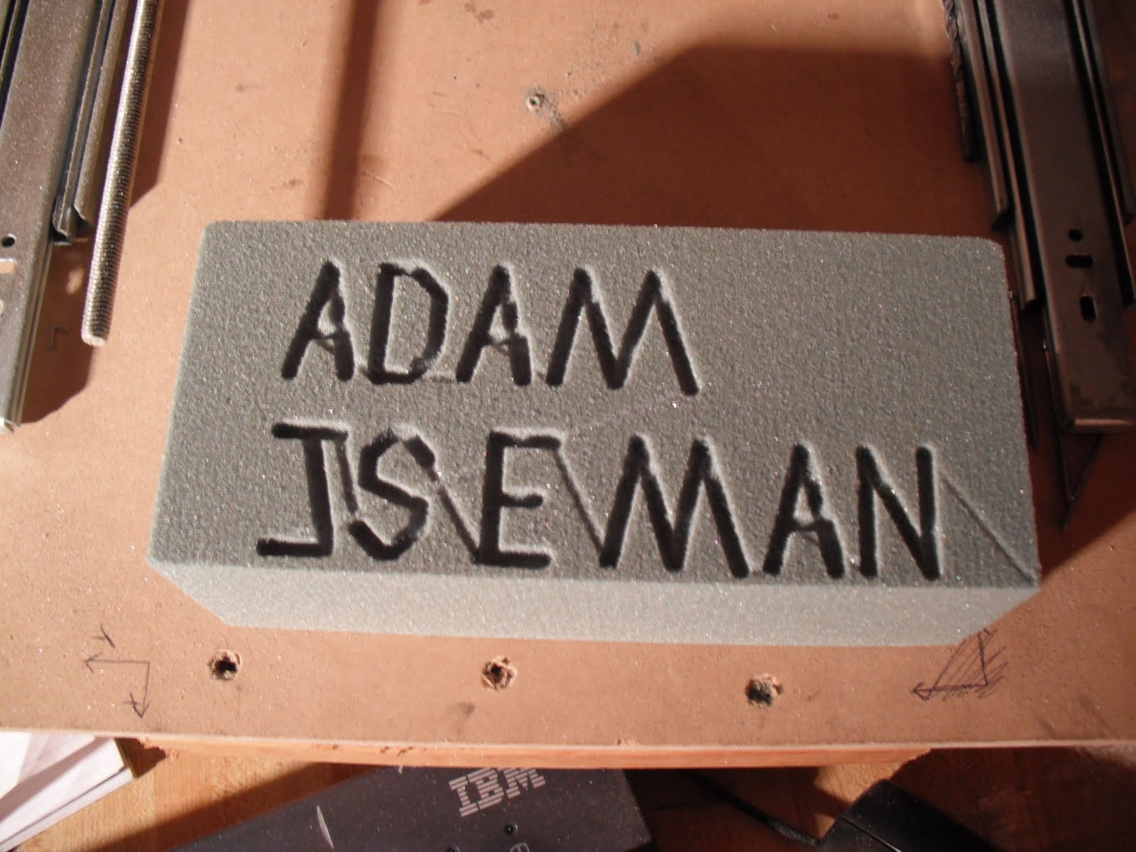  My first hand G-coded attempt at carving my name in foam.&nbsp; 