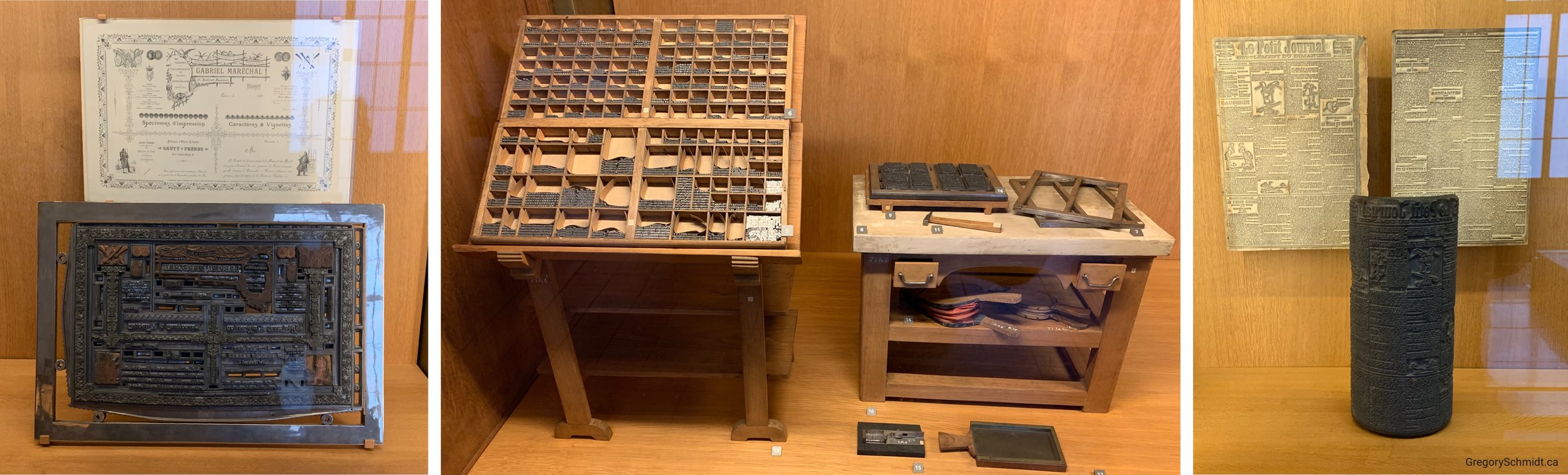 Moveable type vs fixed offset printing (right). Taken: Musée des Arts et Métiers, Paris, 2019
