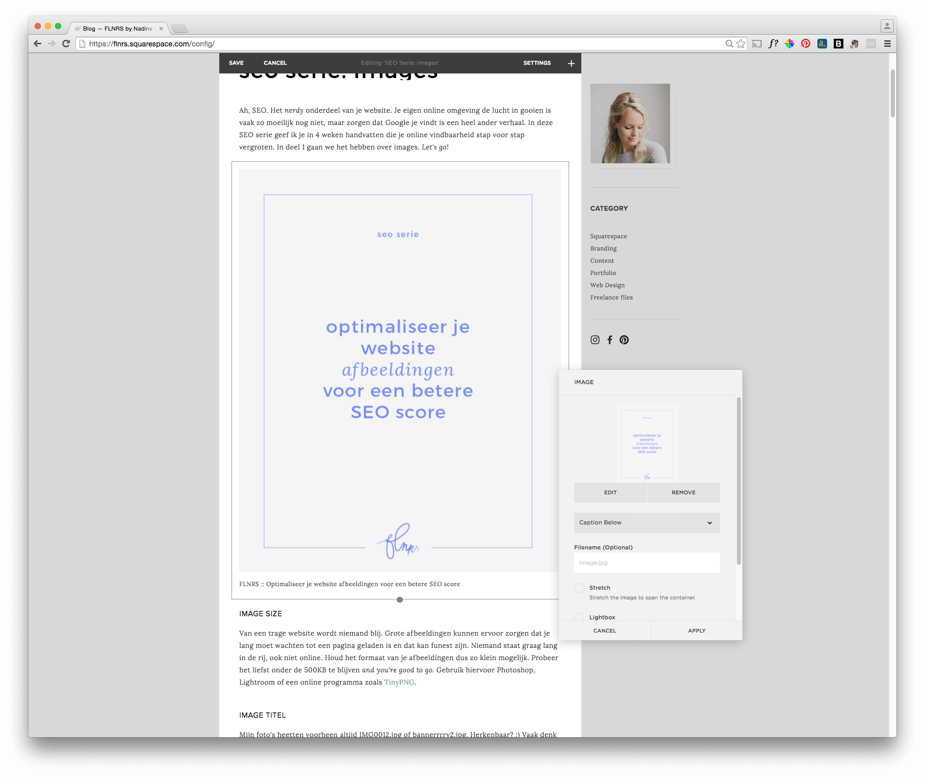 FLNRS :: Voorbeeld van een caption als ALT-tekst in Squarespace