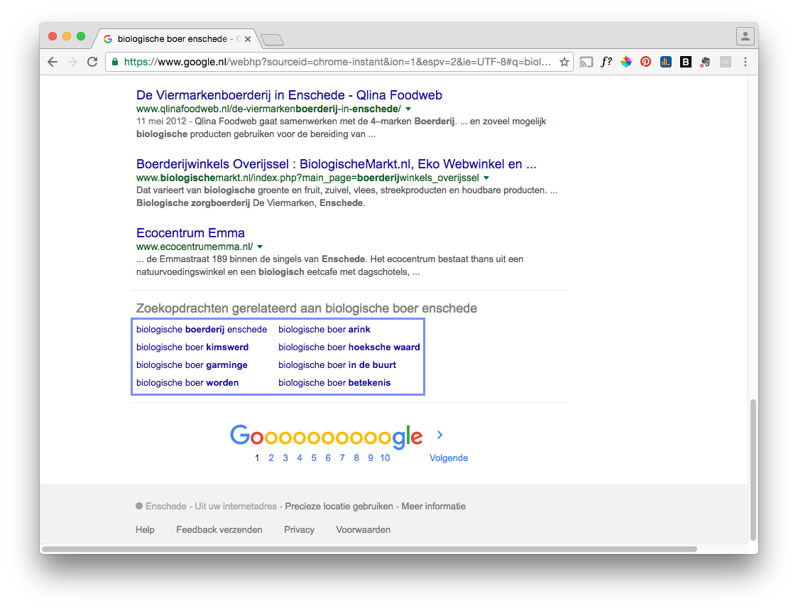 Voorbeeld van gerelateerde zoekopdracht van Google