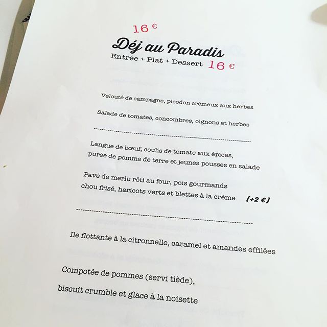 MENU DEJEUNER 
Vendredi 16 d&eacute;cembre 
#paradis #paris #delicious #languedeboeuf #merlu #food #restaurant10