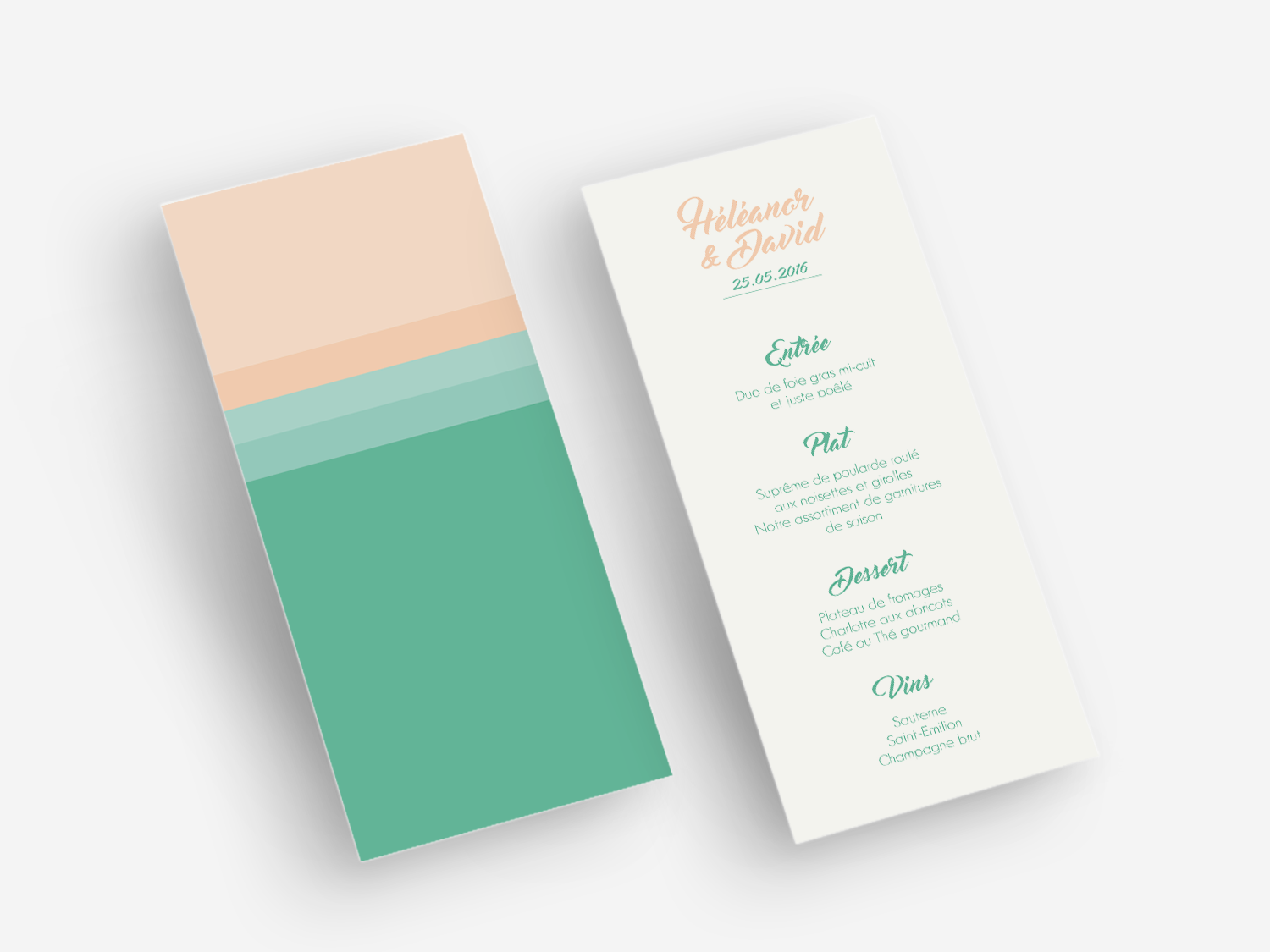 Faire-part Menu papeterie de table placement nom numéro de table Calligraphie Créatif Paris collection california soleil sun corail vert d'eau menthe Papeterie Mariage