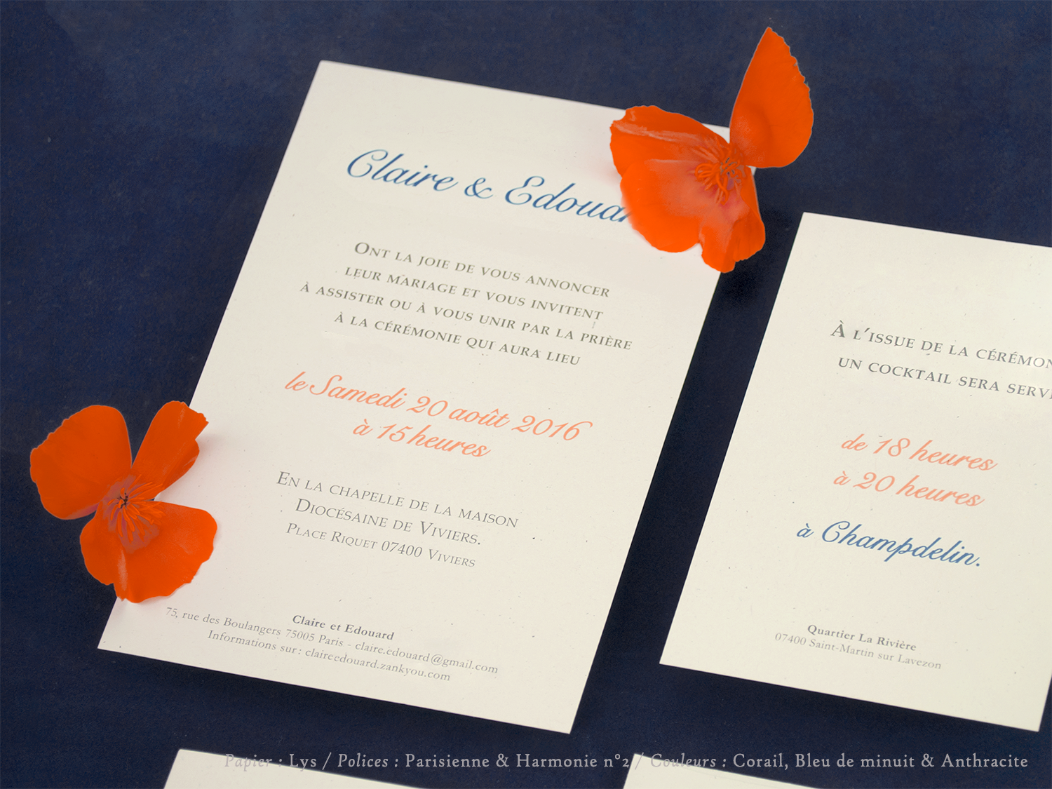 faire-part carton mariage paris invitation papier papeterie couleur personnalisable portrait papier vergé vélin d'arches van den velde bords irreguliers tradition classique traditionnel