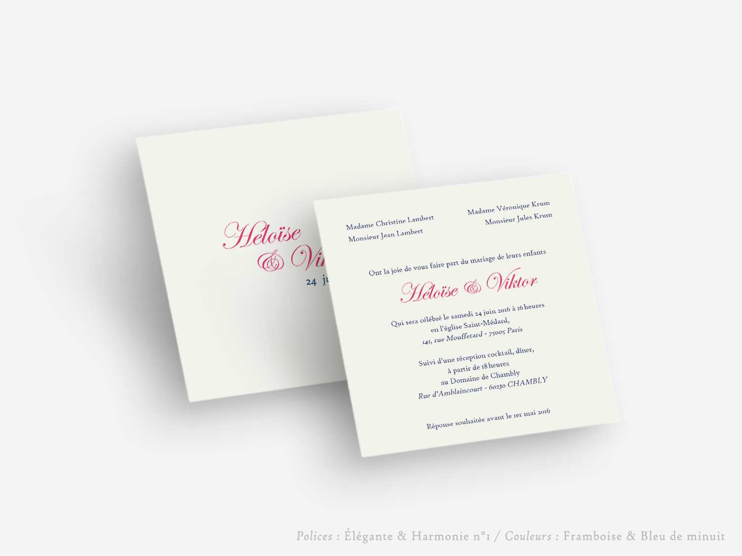 faire-part carton mariage paris invitation papier papeterie couleur personnalisable portrait papier vergé vélin d'arches van den velde bords irreguliers tradition classique traditionnel carré