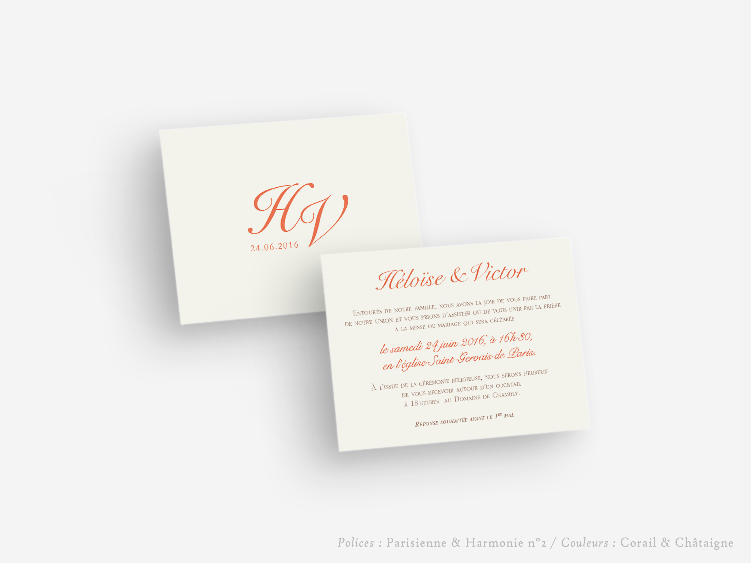 faire-part carton mariage paris invitation papier papeterie couleur personnalisable portrait papier vergé vélin d'arches van den velde bords irreguliers tradition classique brunch diner cocktail brunc