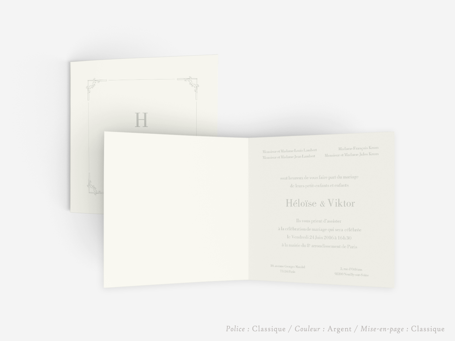 faire-part carton mariage paris invitation papier papeterie couleur personnalisable portrait papier vergé vélin d'arches van den velde bords irreguliers tradition classique traditionnel carré