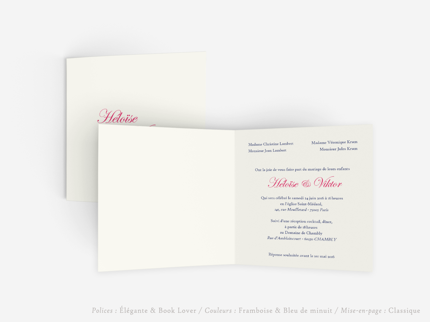 faire-part carton mariage paris invitation papier papeterie couleur personnalisable portrait papier vergé vélin d'arches van den velde bords irreguliers tradition classique traditionnel carré