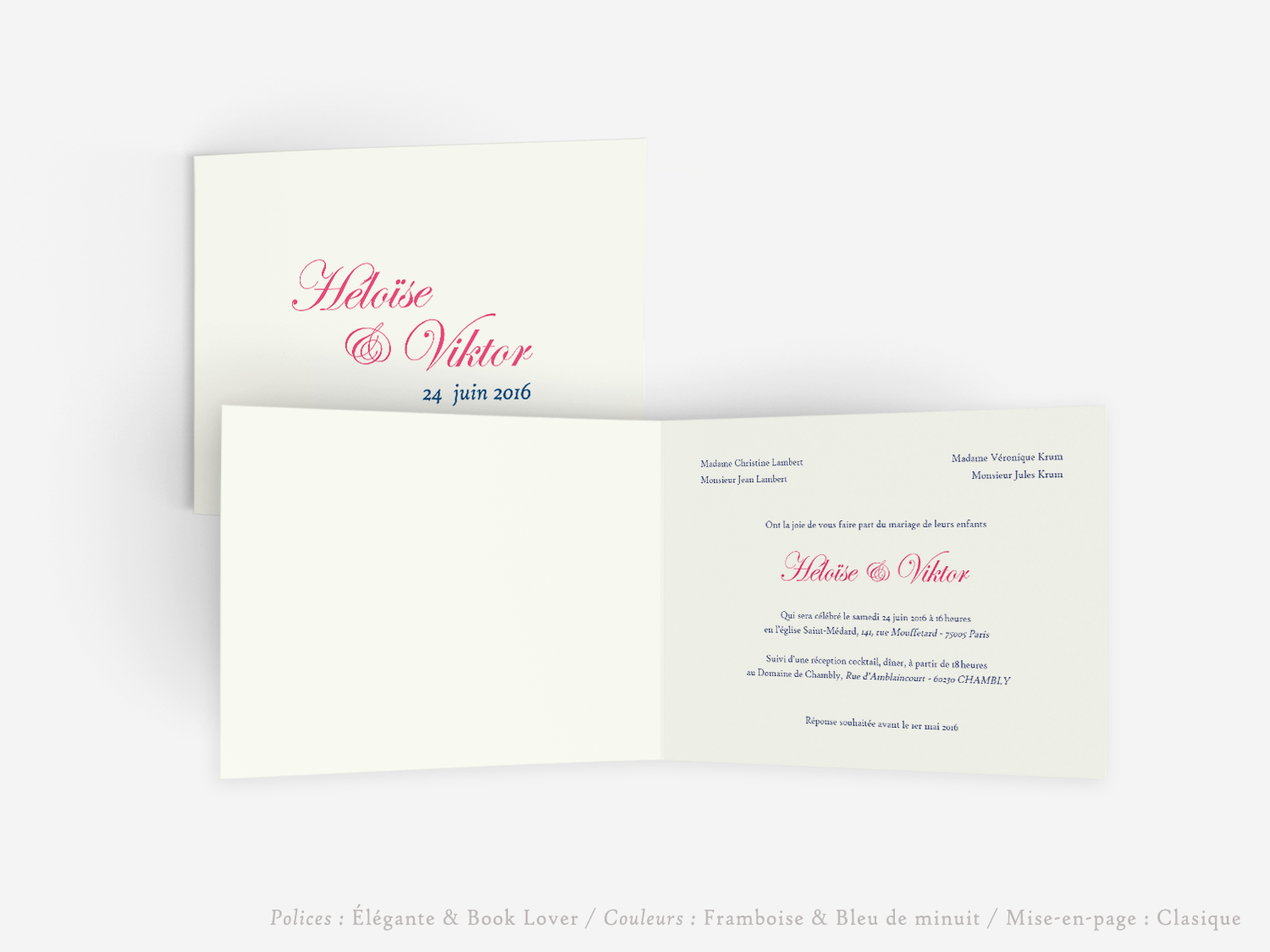 faire-part carton mariage paris invitation papier papeterie couleur personnalisable portrait papier vergé vélin d'arches van den velde bords irreguliers tradition classique traditionnel A5 bilingue