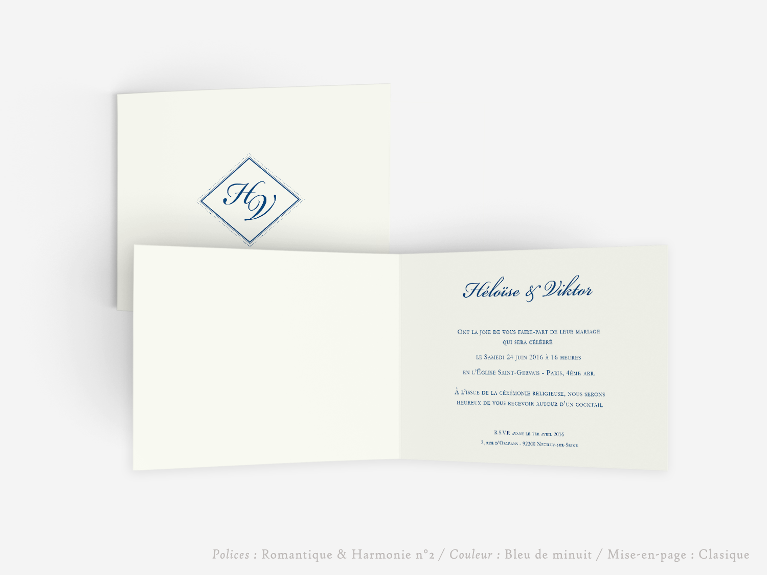 faire-part carton mariage paris invitation papier papeterie couleur personnalisable portrait papier vergé vélin d'arches van den velde bords irreguliers tradition classique traditionnel A5 bilingue