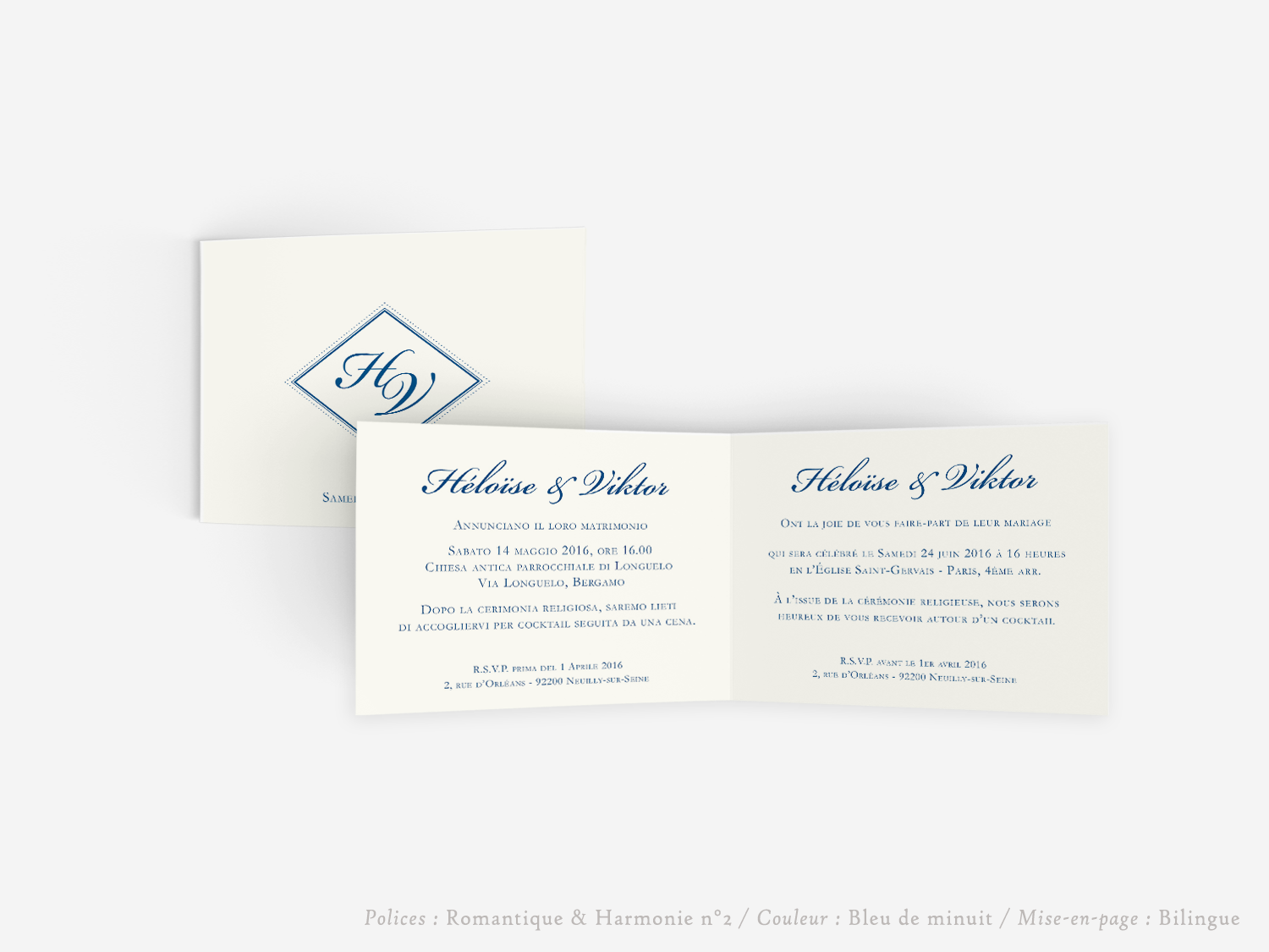faire-part billet carton mariage paris invitation papier couleur personnalisable portrait paysage vergé vélin d'arches van den velde bords irreguliers tradition classique traditionnel petit bilingue