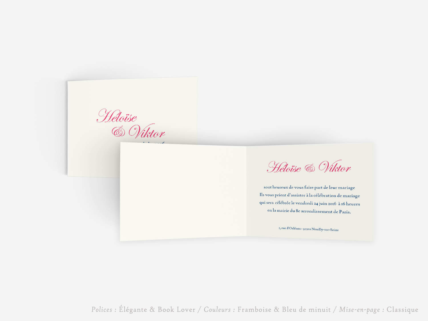 faire-part billet carton mariage paris invitation papier couleur personnalisable portrait paysage vergé vélin d'arches van den velde bords irreguliers tradition classique traditionnel petit bilingue