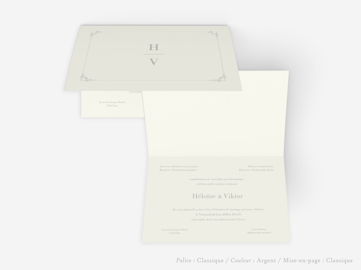faire-part billet carton mariage paris invitation papier couleur personnalisable portrait paysage vergé vélin d'arches van den velde bords irreguliers tradition classique traditionnel A5 bilingue